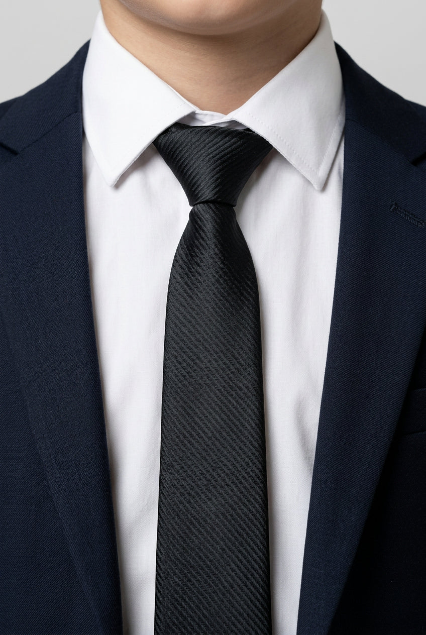 Boys' Slim Pre-Tied Textured Formal Tie - Black Strip