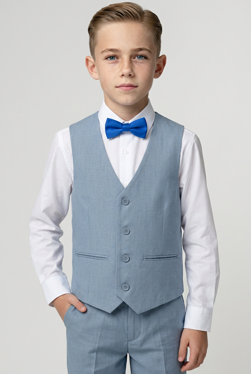Boys Summer Waistcoat Suit 4 PC Set - Grey