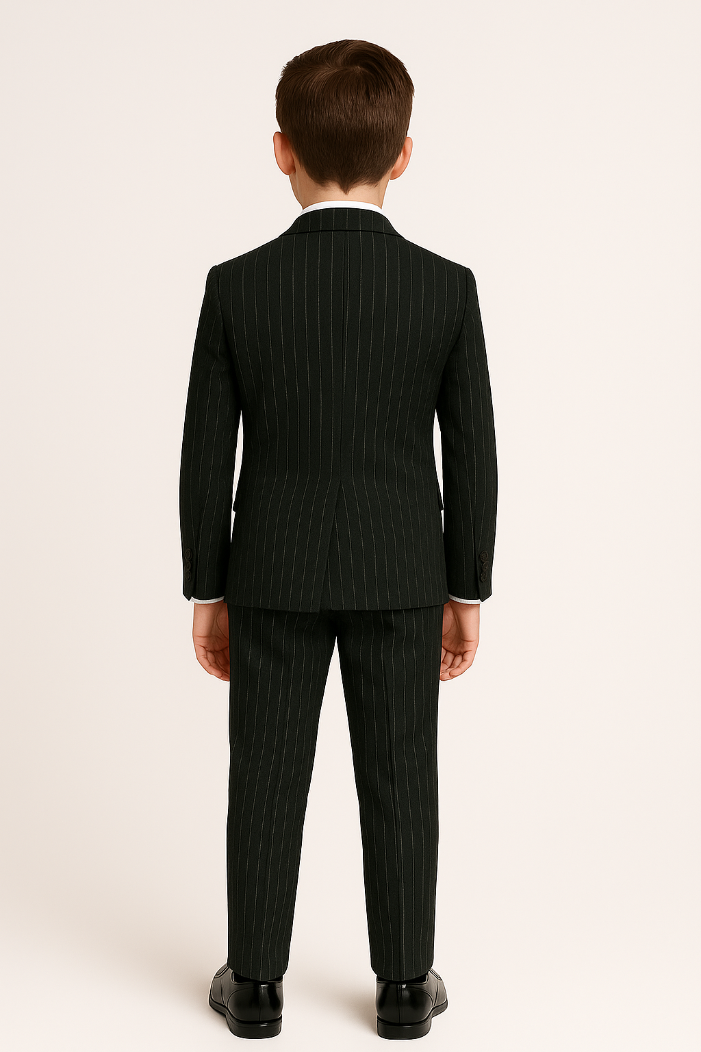 Boys Tailored Fit Pinstripe Dark Grey Suit Set - Dark Grey Back Picture