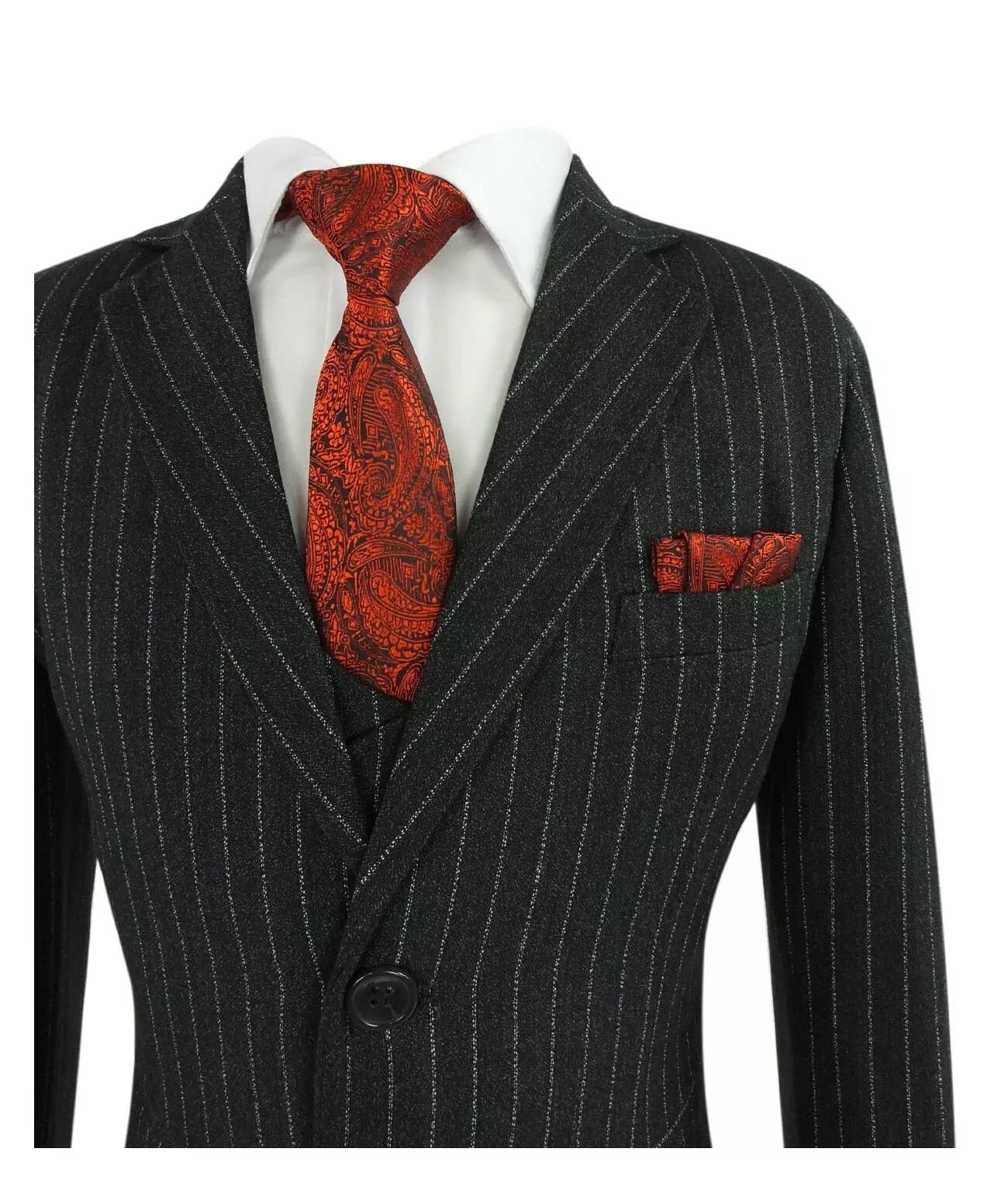 بدلة أولاد بقصة مفصلة مخططة باللون الرمادي الداكن - رمادي داكن