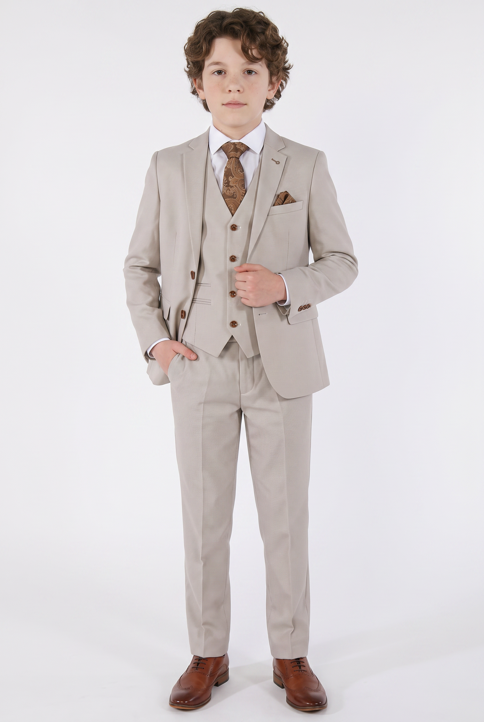 Boys Tailored Fit Suit - MAYFAIR - Stone Beige