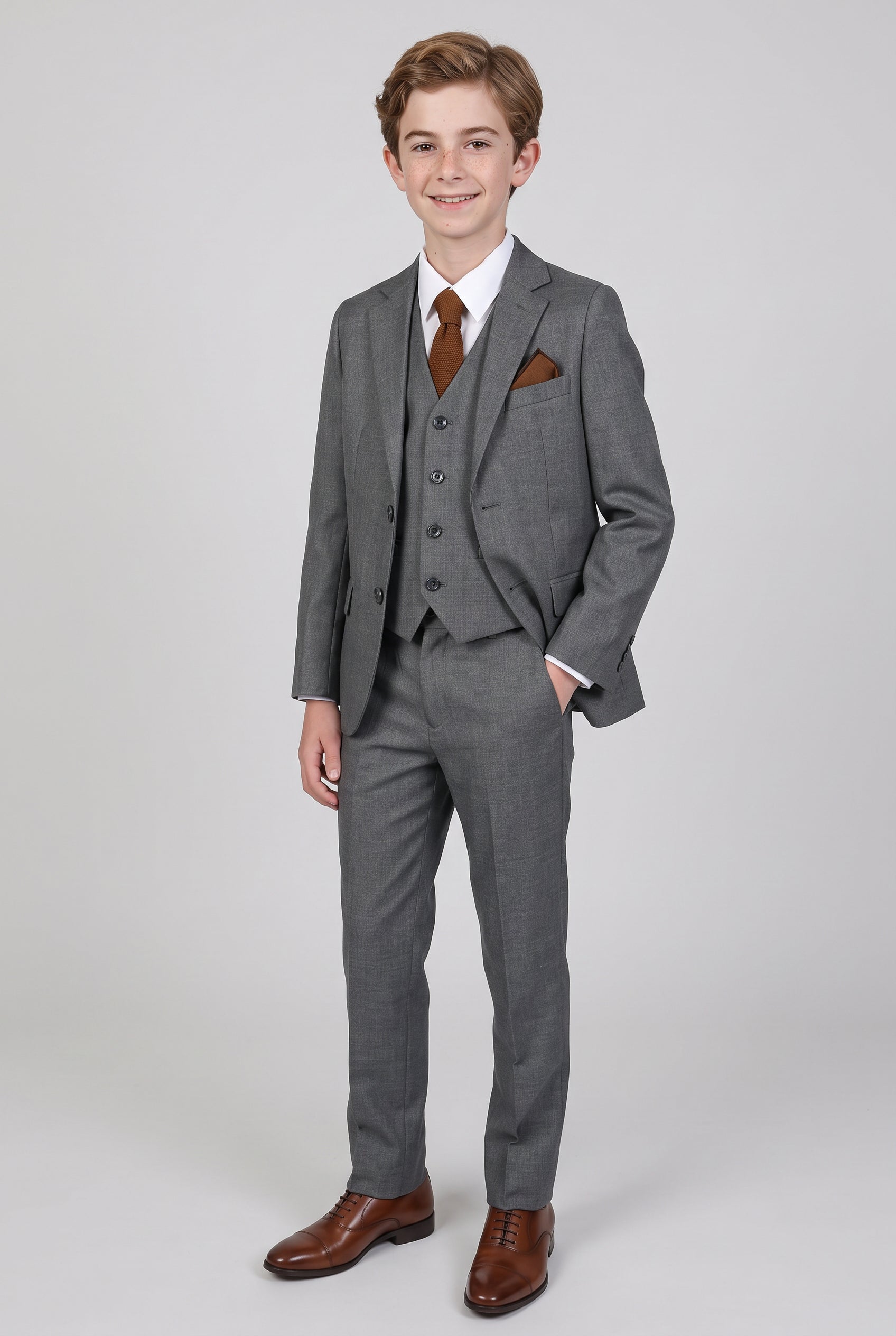 Completo da ragazzo taglio sartoriale formale per matrimonio, set da 6 pezzi in Grigio
