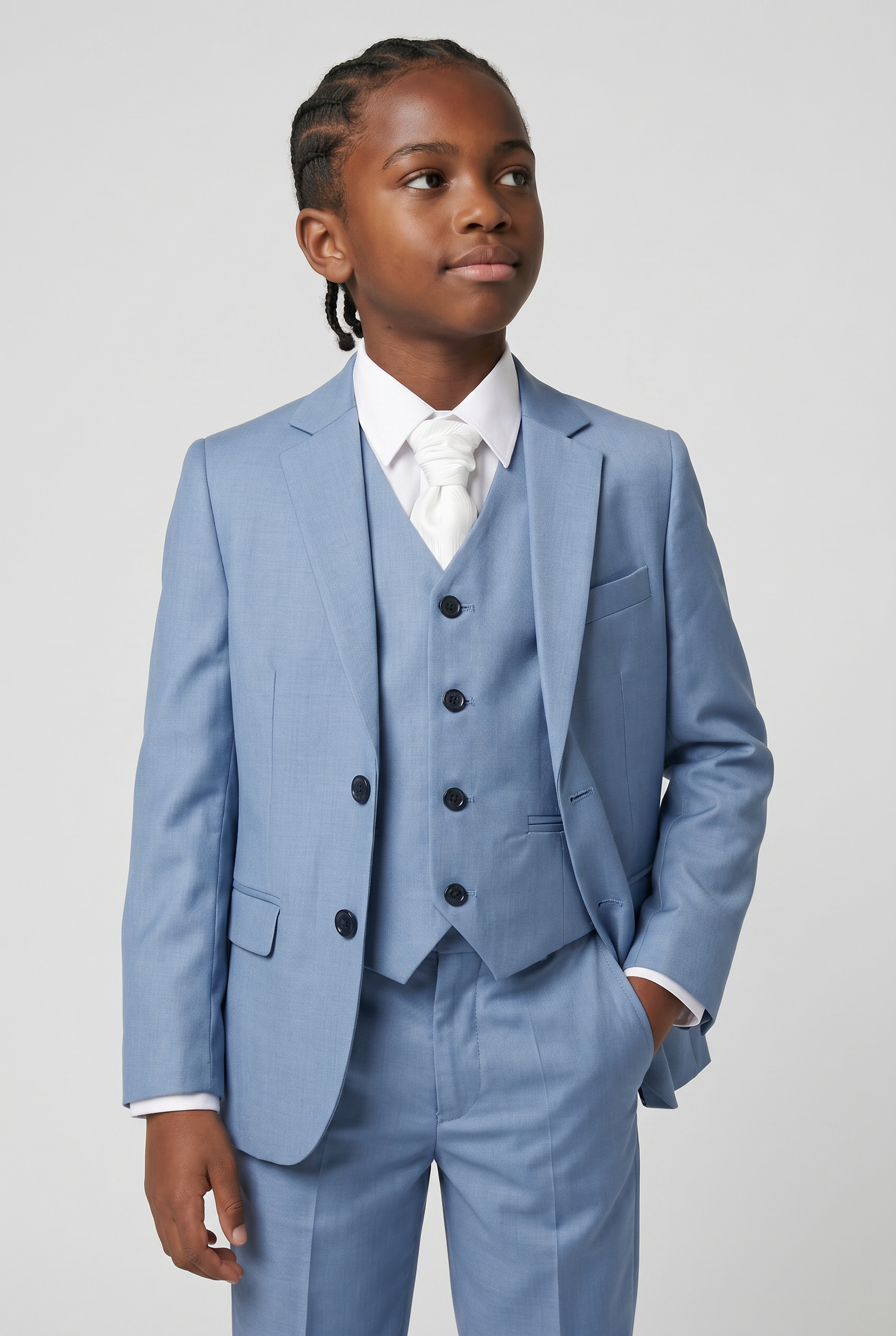 Boys Tailored Fit Suit Set In Sky Blue - Charles - Blue