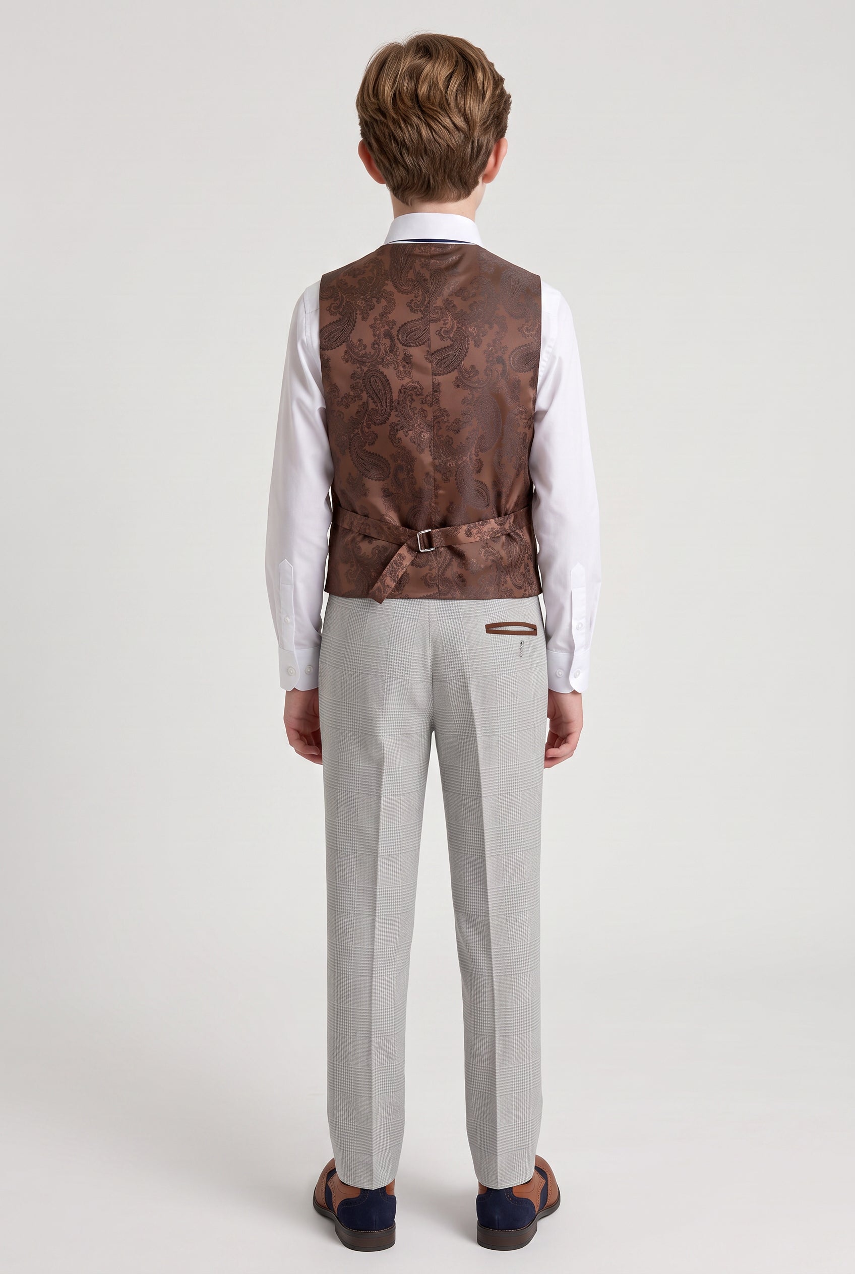 Abito da ragazzo su misura in tweed a quadri - MARK - Beige pietra