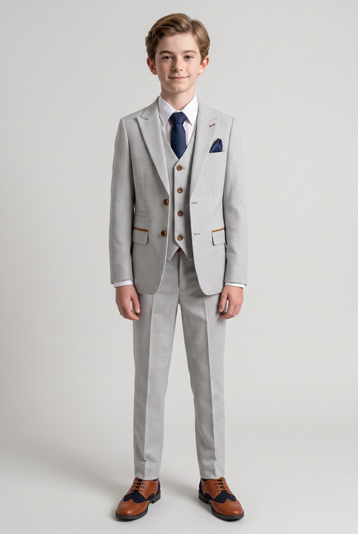 Abito da ragazzo su misura in tweed a quadri - MARK - Beige pietra