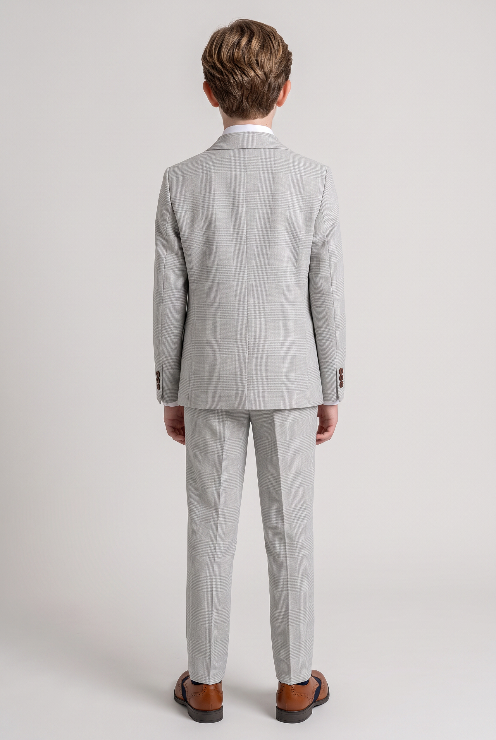 Abito da ragazzo su misura in tweed a quadri - MARK - Beige pietra