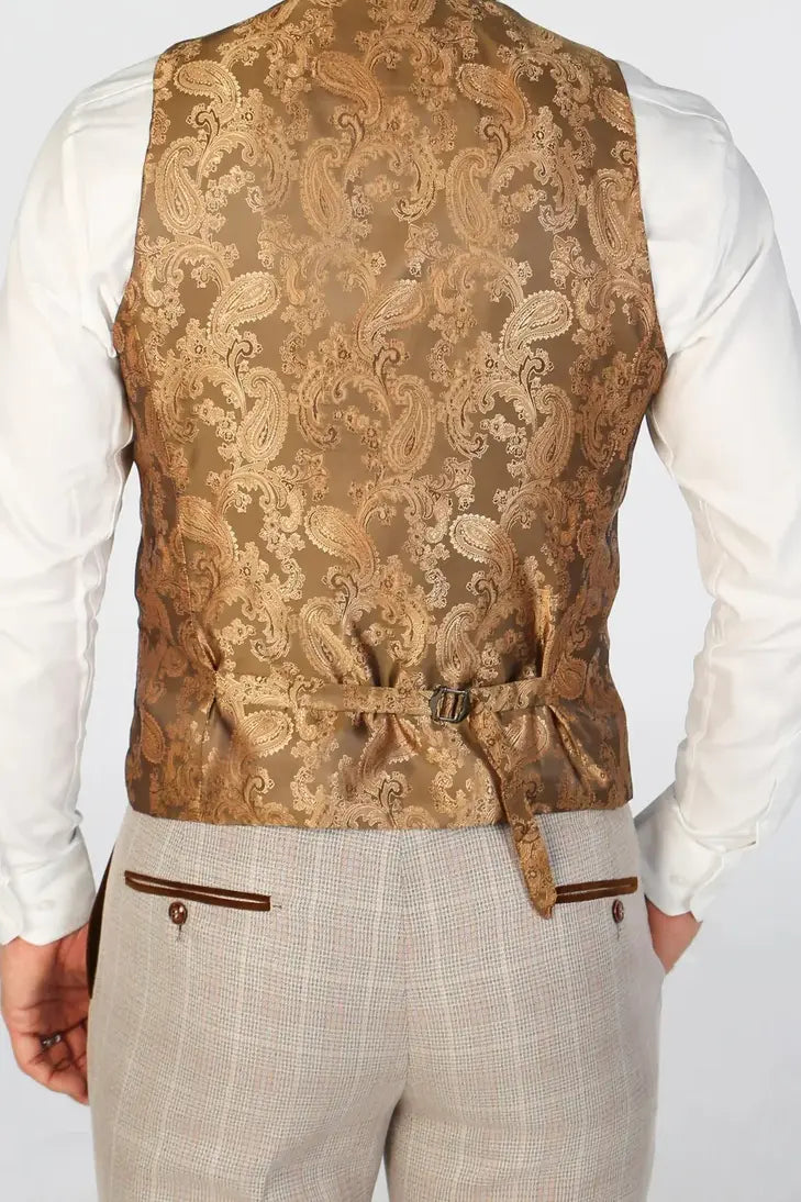 Jungen Maßgeschneiderter Tweed Karo Anzug – LEO - Beige