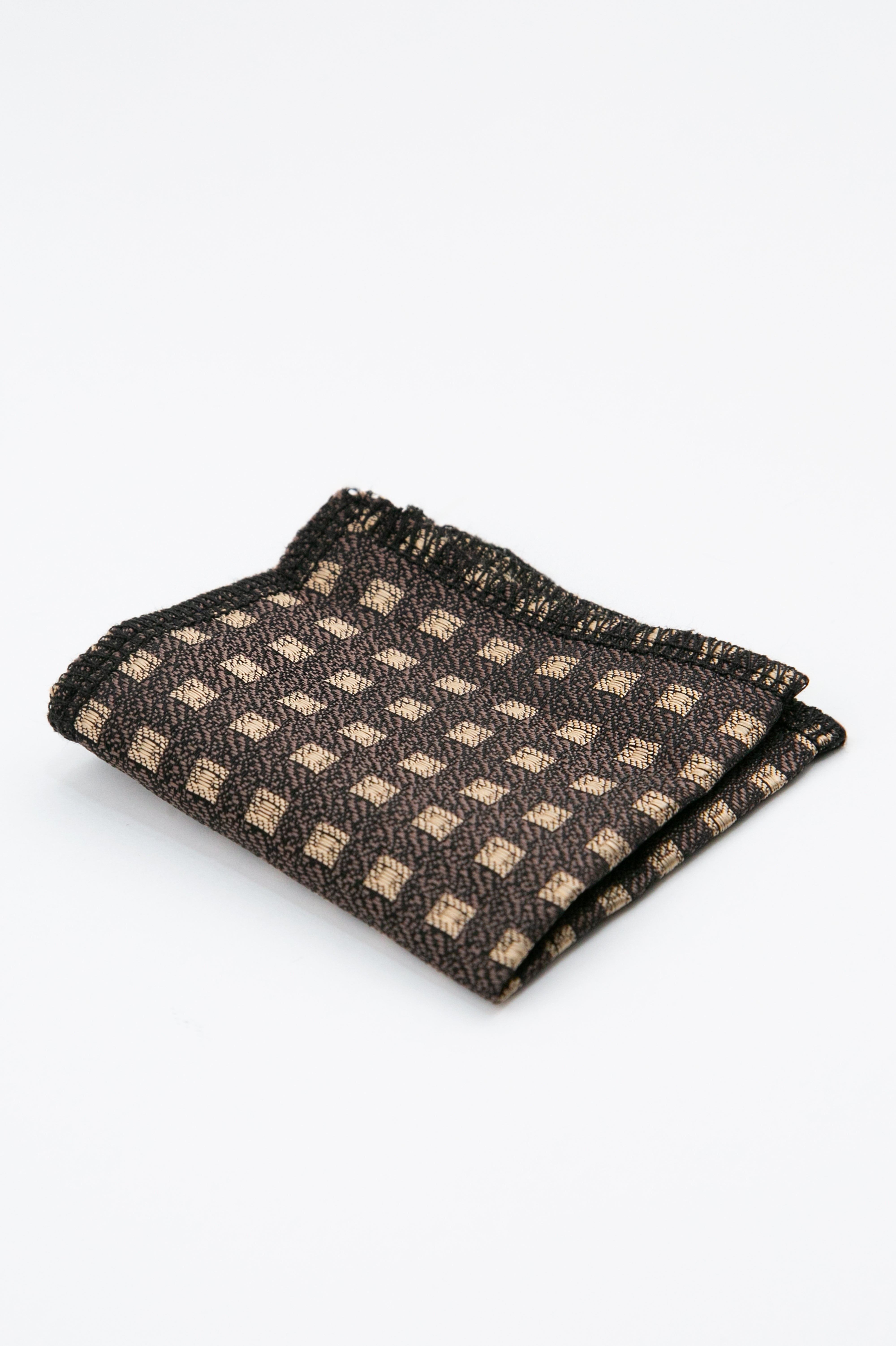 Boys’ Textured Diamond Slim Tie & Hanky Set - Brown Hanky Picture