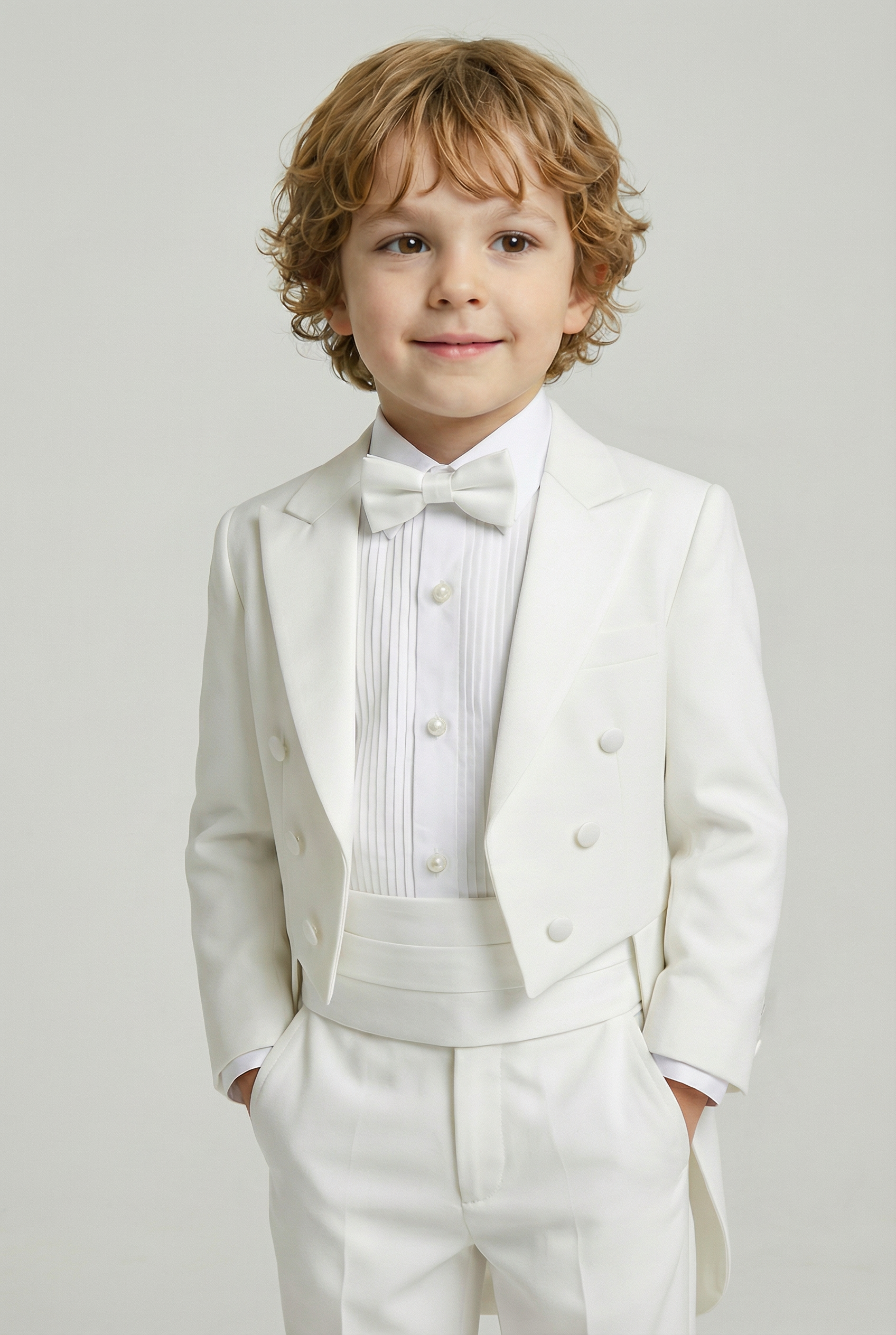 Boys Tuxedo Tail Suit - Ivory Model Picture