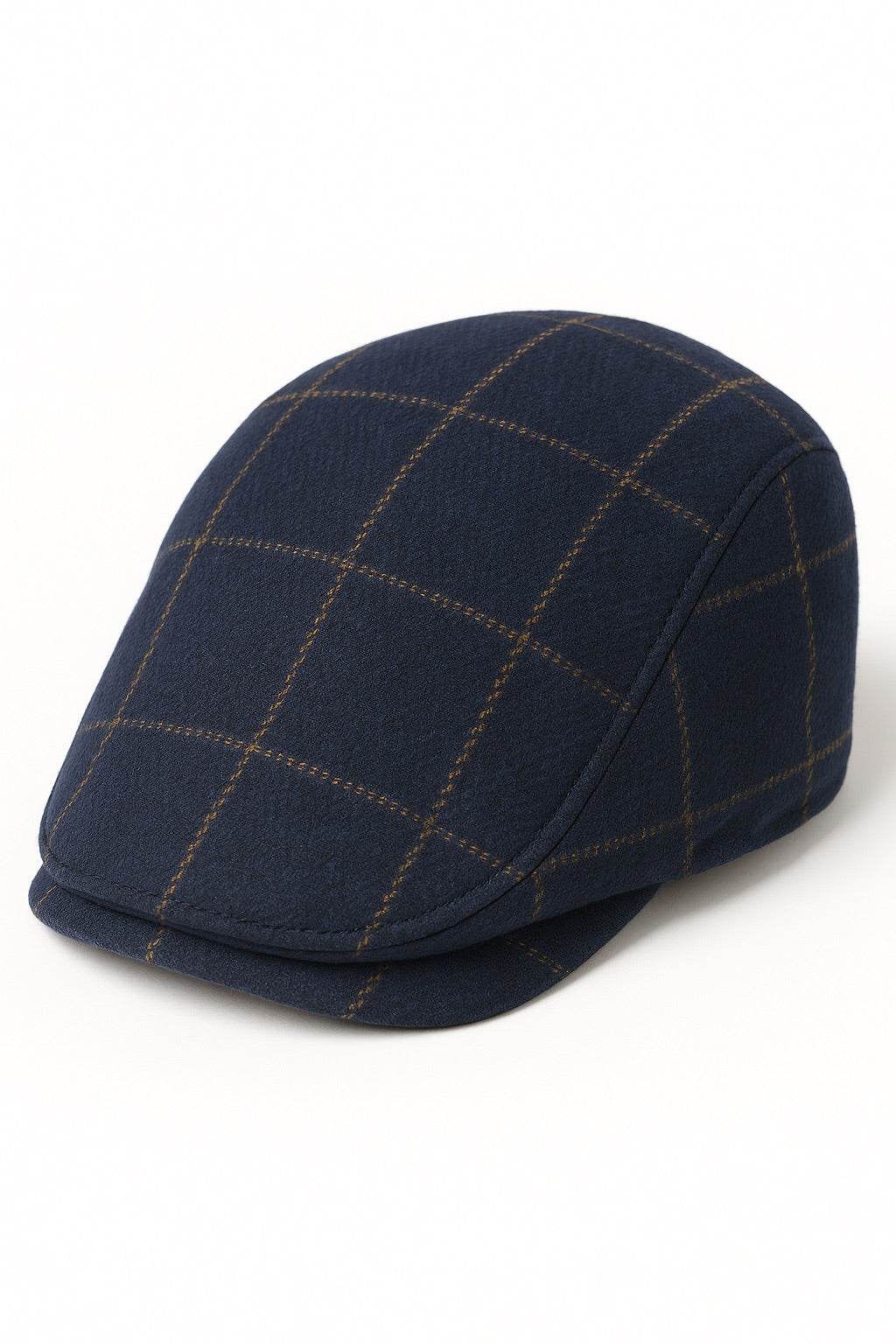 Boys’ Tweed Windowpane Check Baker Boy Flat Cap - Shelby - Navy Blue