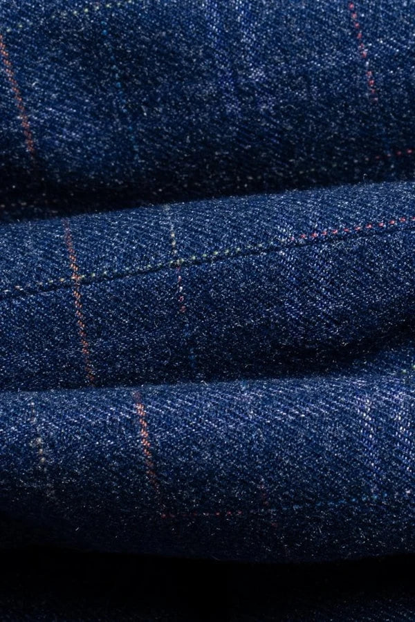 Costume garçon en tweed à carreaux bleu marine, coupe slim - KAISER - Bleu marine
