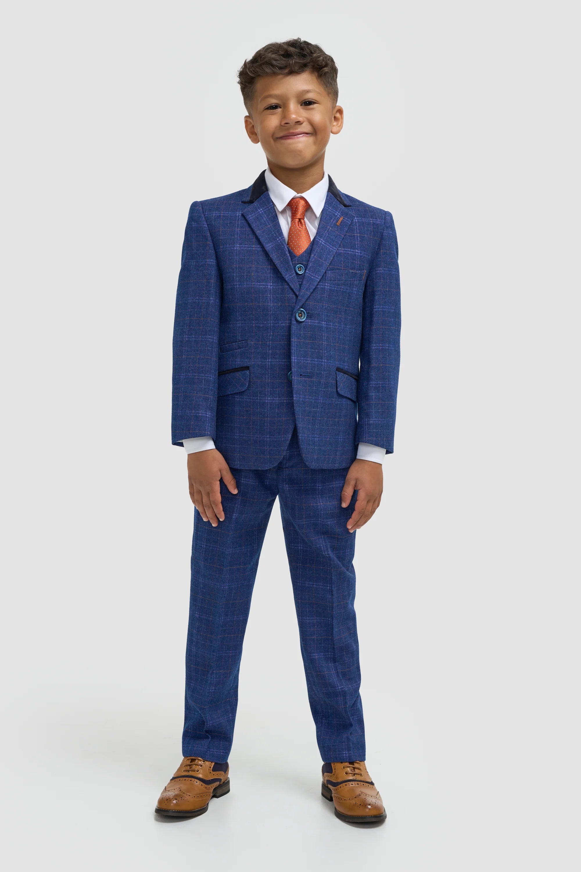 Costume garçon en tweed à carreaux bleu marine, coupe slim - KAISER - Bleu marine