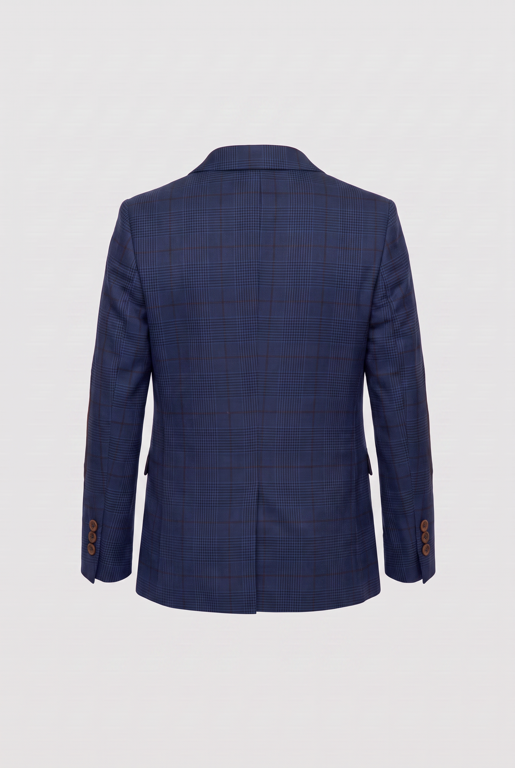 Boys Tweed Check Tailored Fit Navy Suit - ALEX - Royal Blue Blazer Back Picture