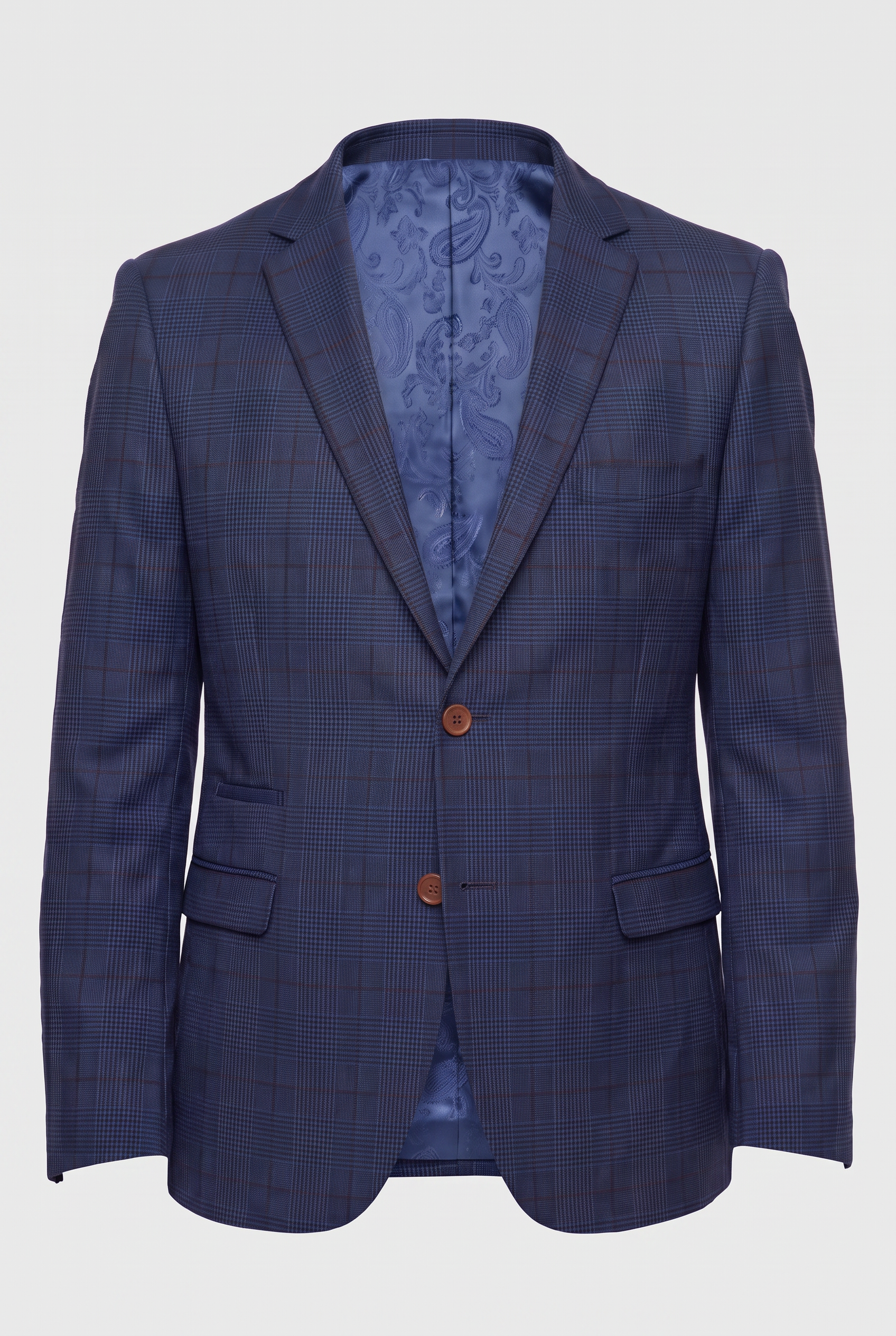 Boys Tweed Check Tailored Fit Navy Suit - ALEX - Royal Blue Blazer Picture