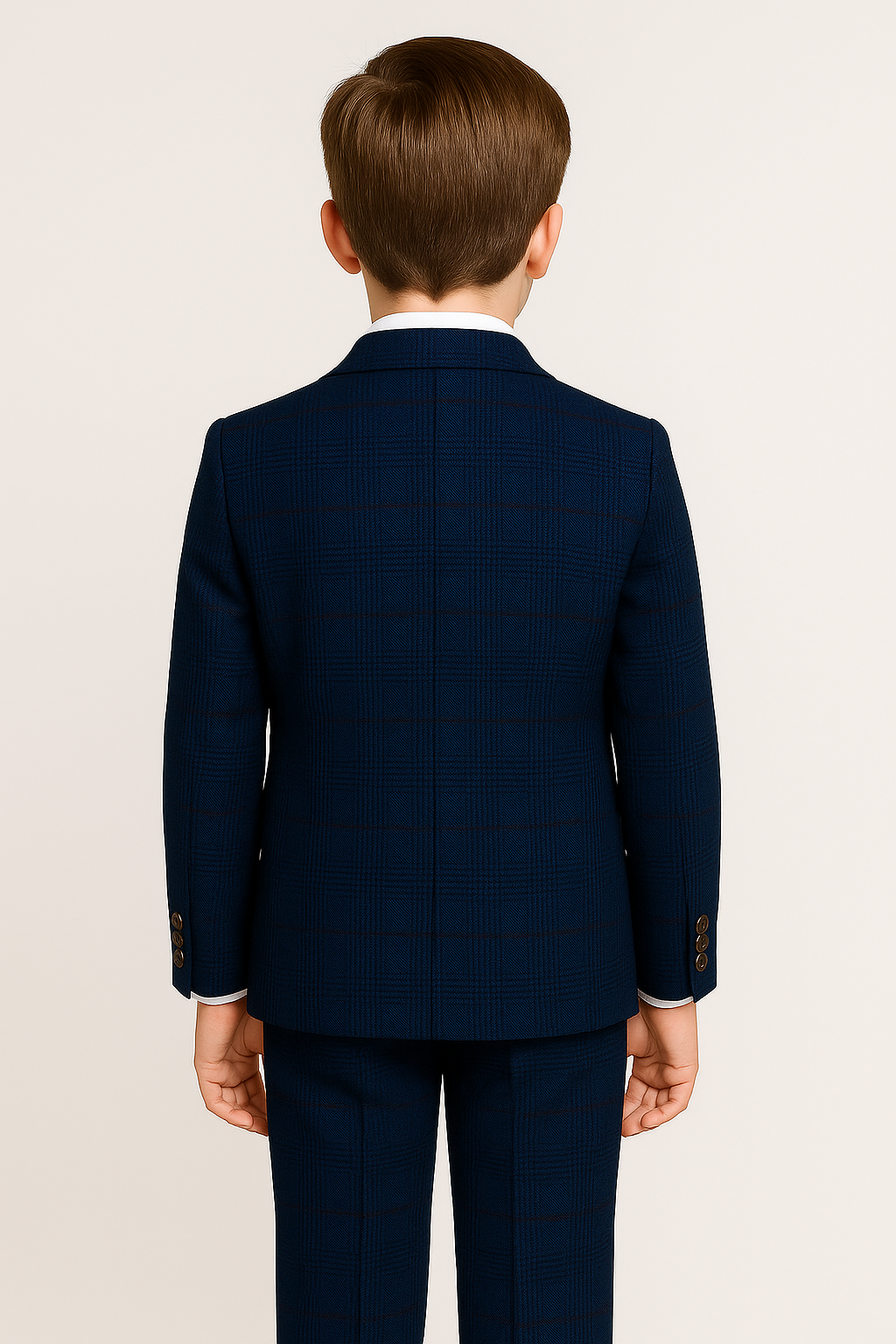 Boys Tweed Check Tailored Fit Navy Suit - ALEX - Royal Blue
