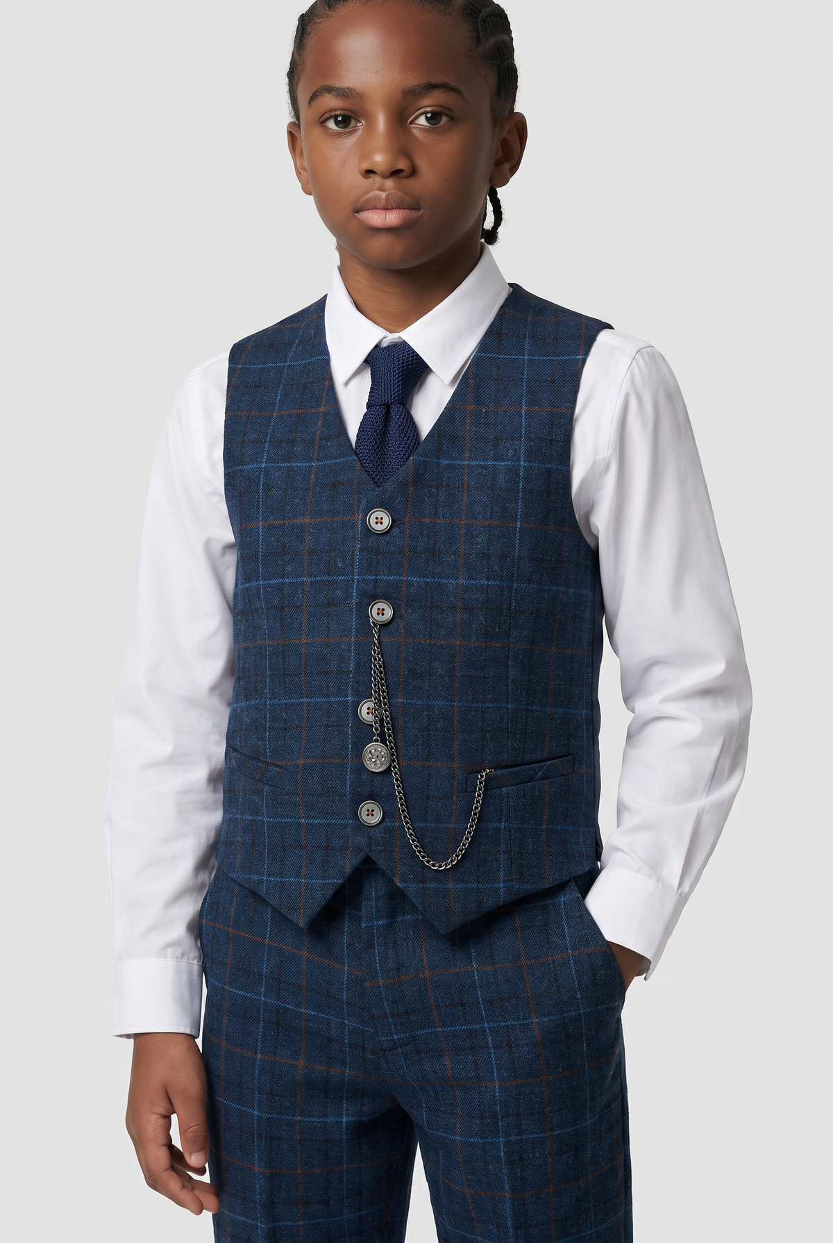 Abito da ragazzo in tweed a quadri a finestra - CODY Blu - Blu Navy