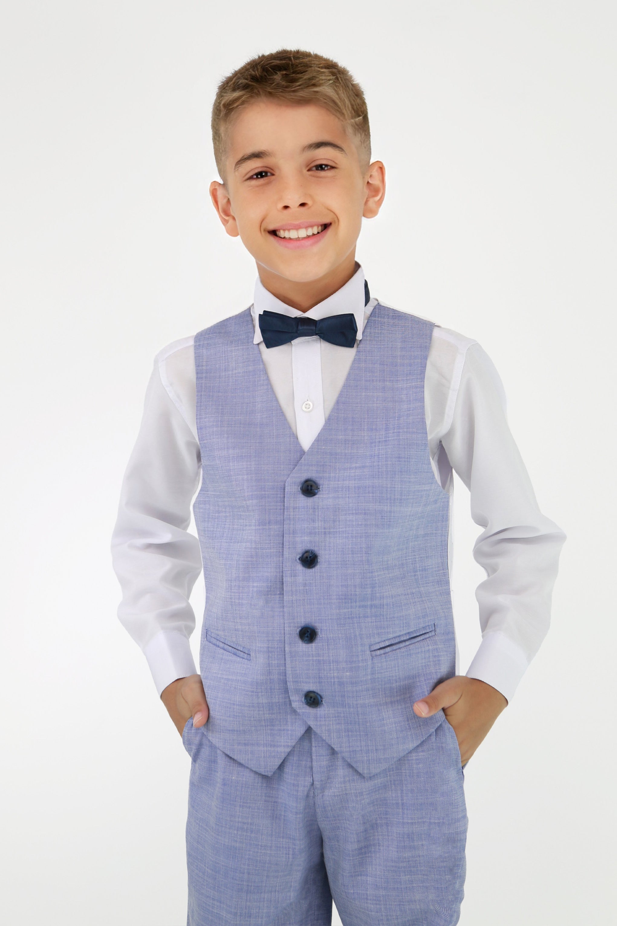 Boys Twill Blwaistcoat pictureue Self-Pattern Suit - Blue