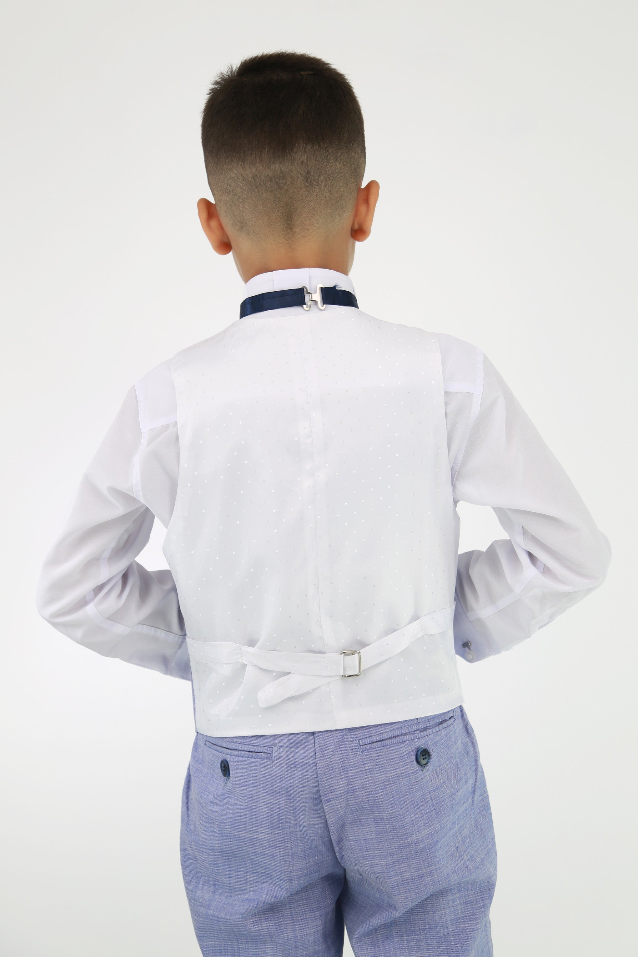 Boys Twill Blue Self-Pattern Suit - Blue Back Picture