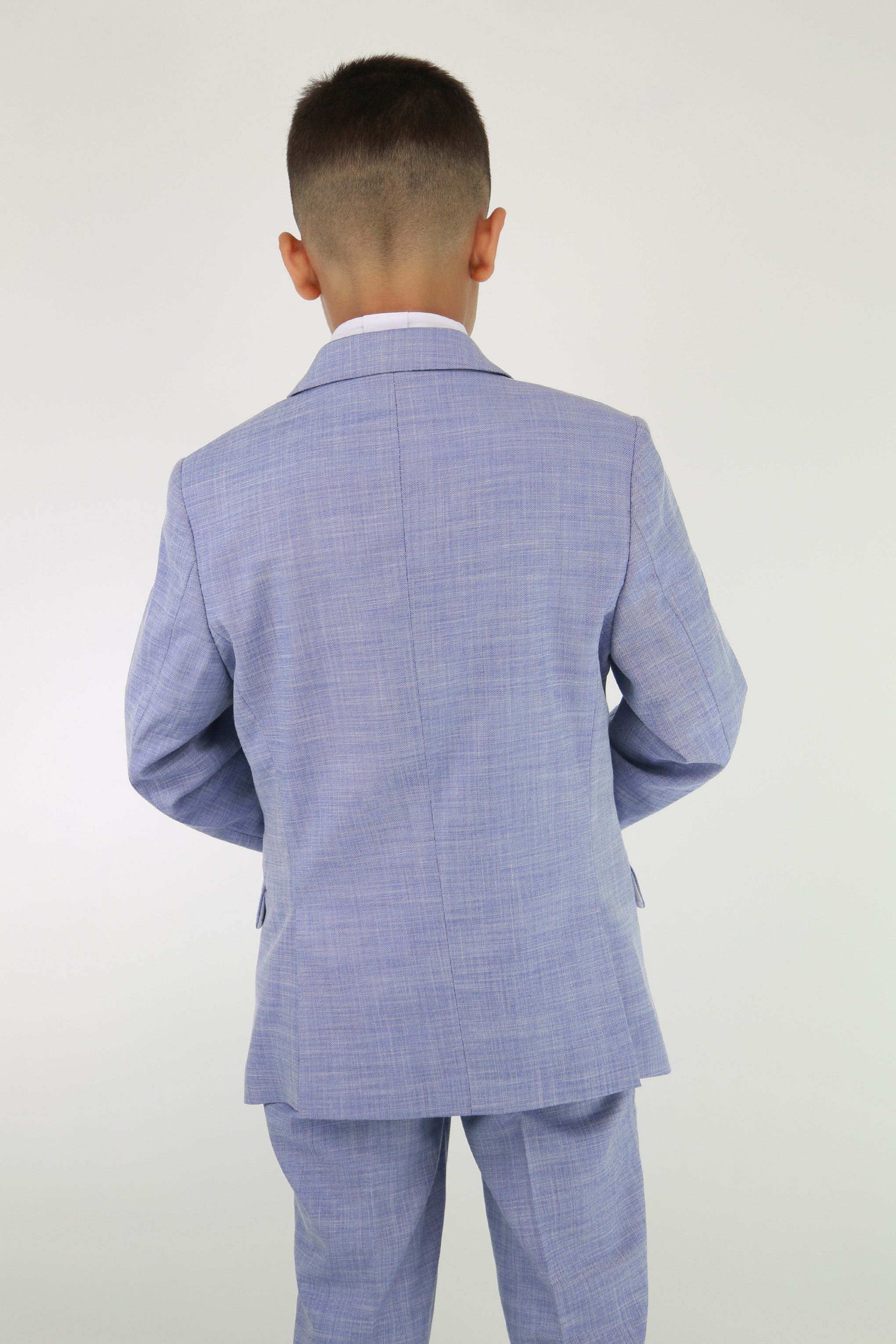 Boys Twill Blue Self-Pattern Suit - Blue Back Picture
