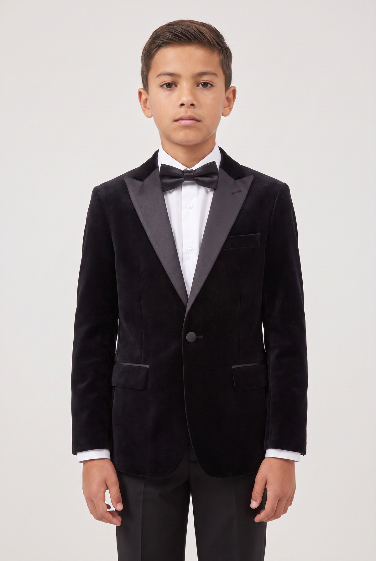 Boys Velvet Blazer Satin Lapel Dinner Jacket - Mayfair - Black Picture