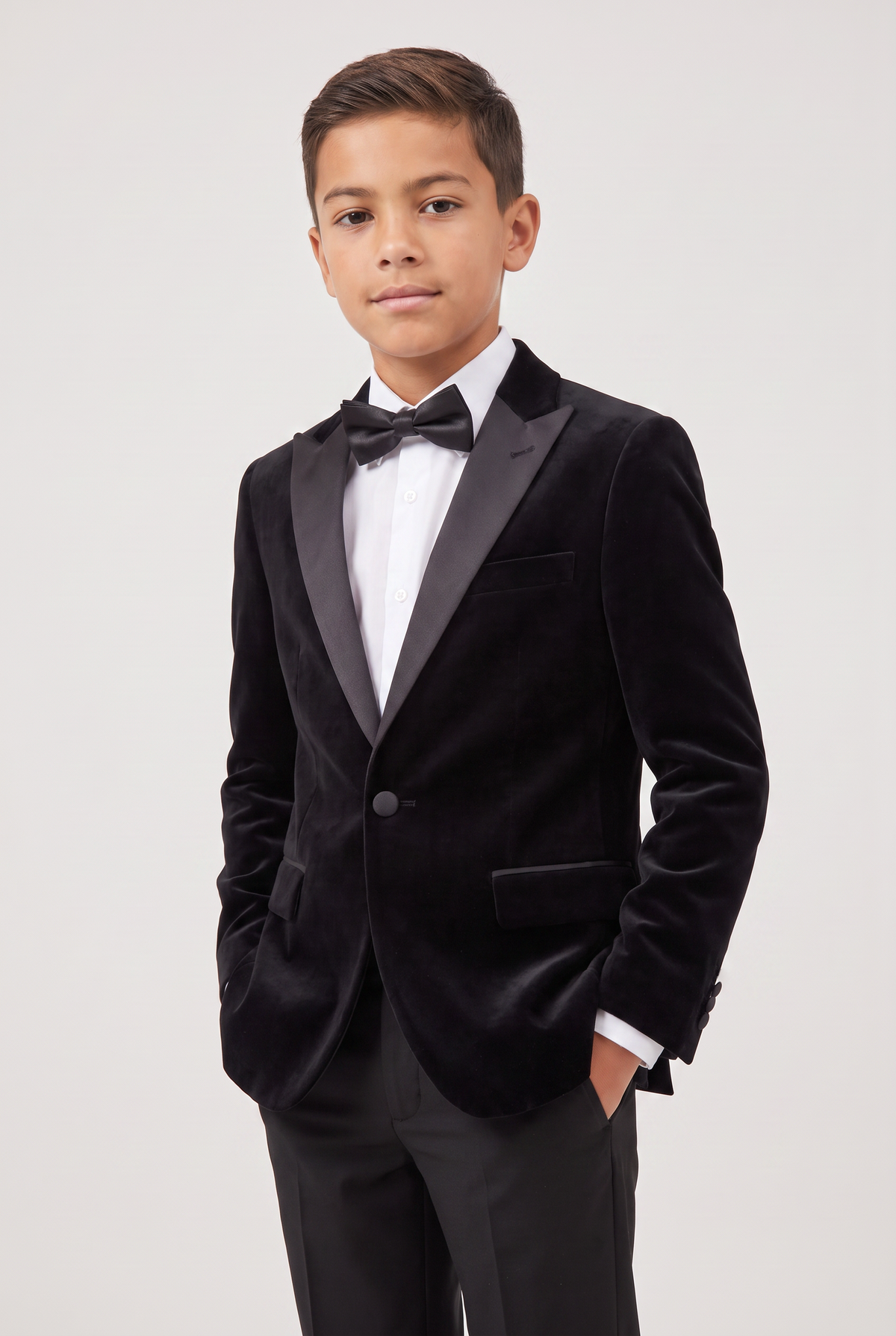 Boys Velvet Blazer Satin Lapel Dinner Jacket - Mayfair - Black