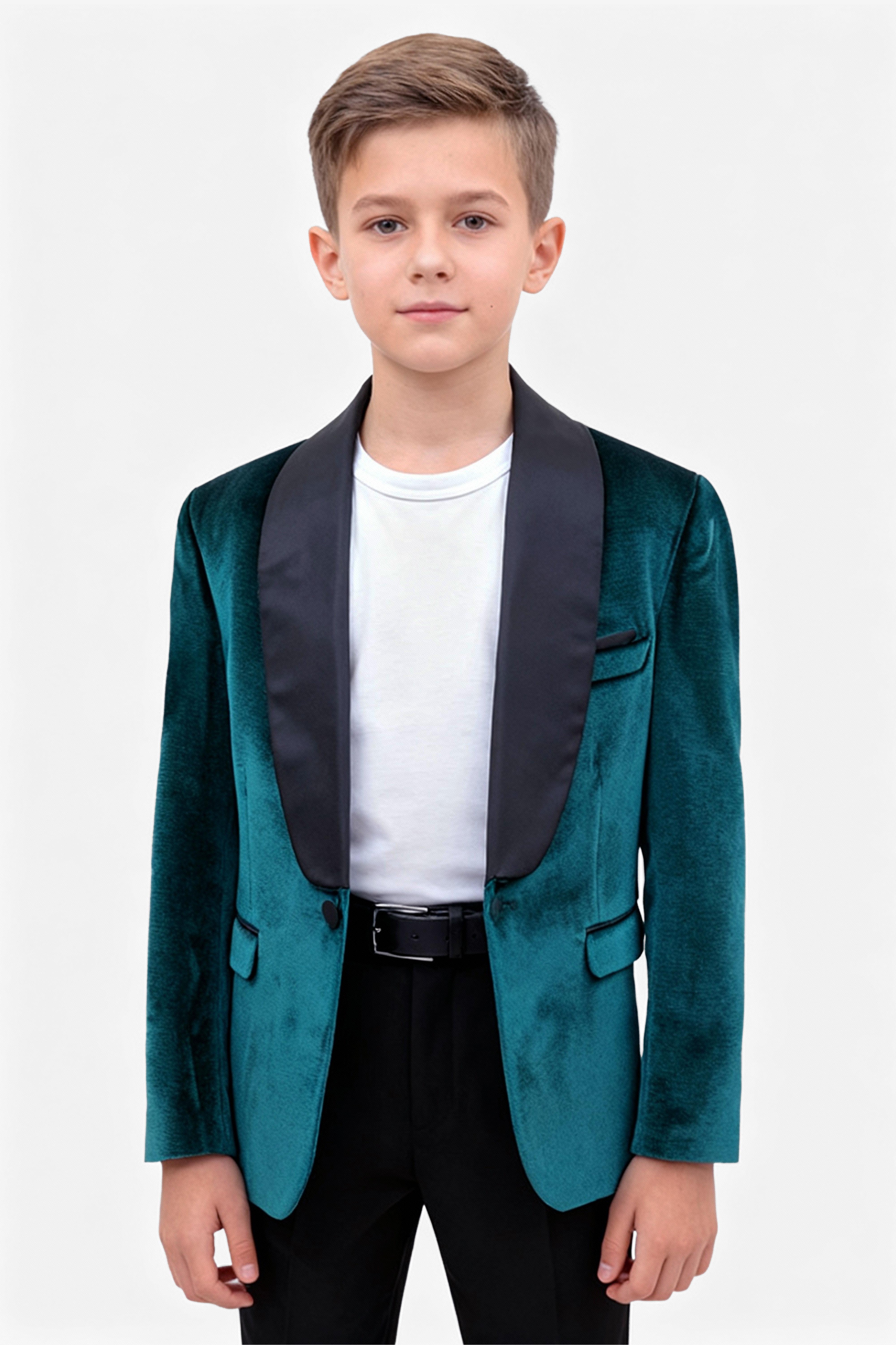Boys Velvet Tuxedo Blazer Set - KINGSMAN - Green Model Picture