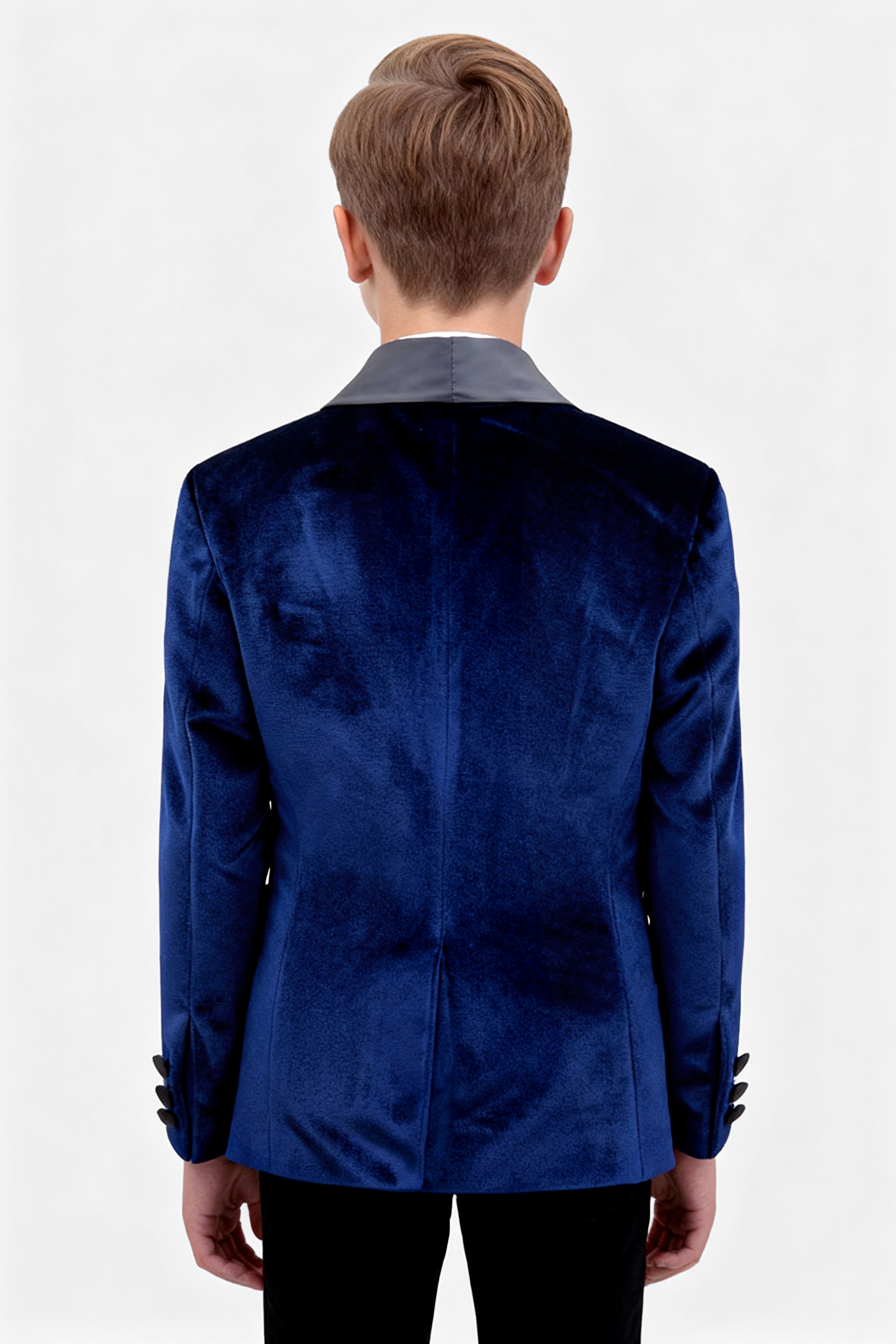 Boys Velvet Tuxedo Blazer Set - KINGSMAN - Navy Blue Back Picture