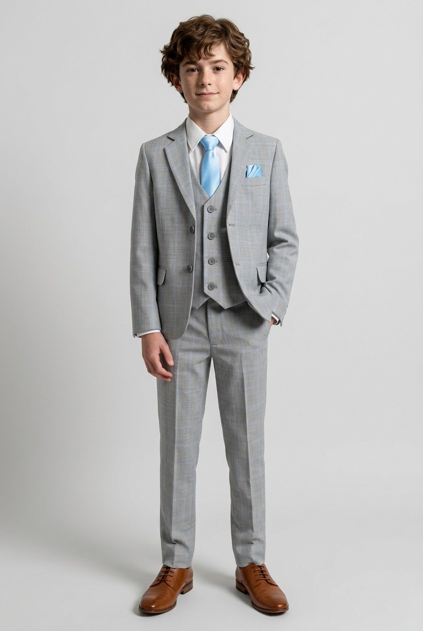 Costume 6 pièces à carreaux fenêtre pour garçon - Gris