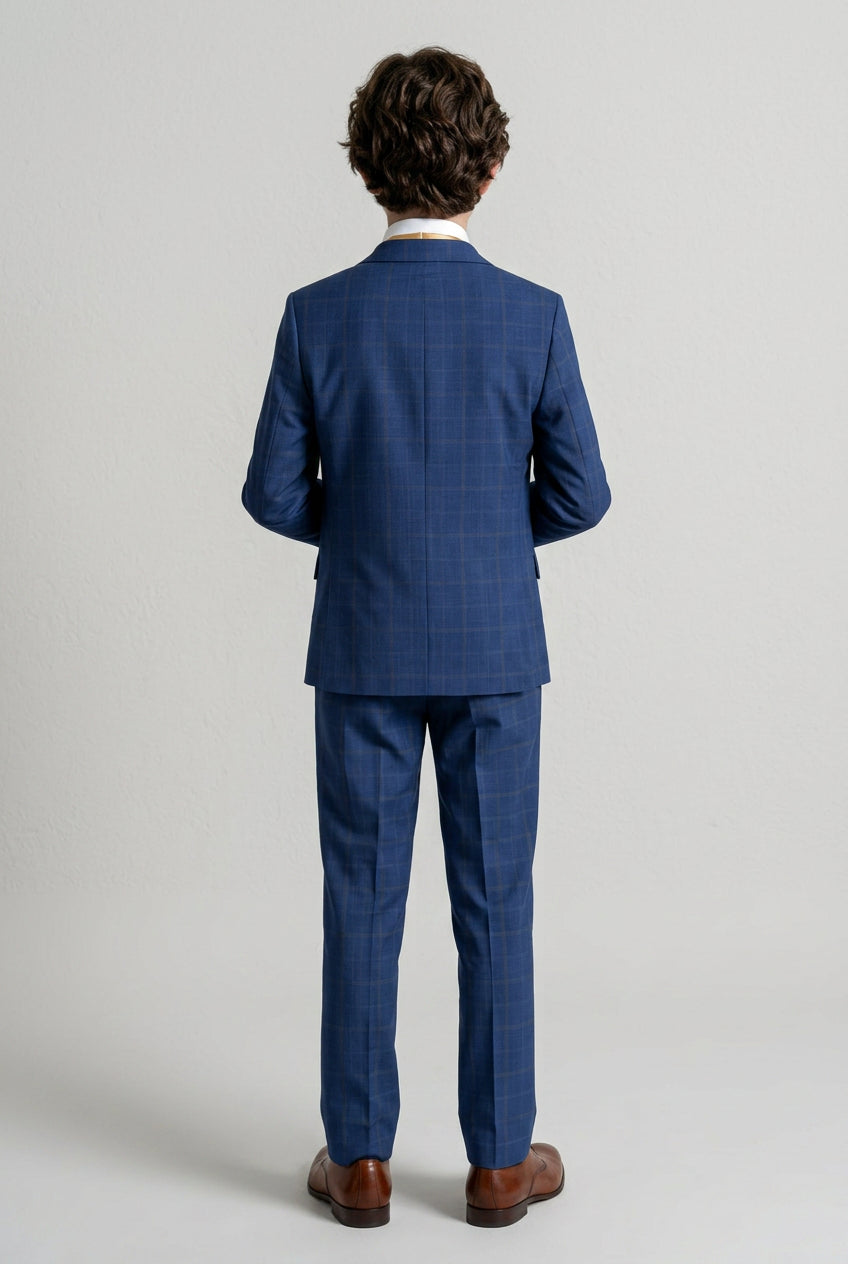 Costume 6 pièces à carreaux fenêtre pour garçon - Bleu marine