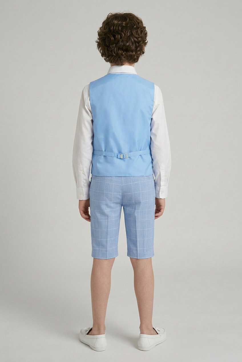 Ensemble gilet bleu à carreaux pour garçon - E-SAM - Bleu