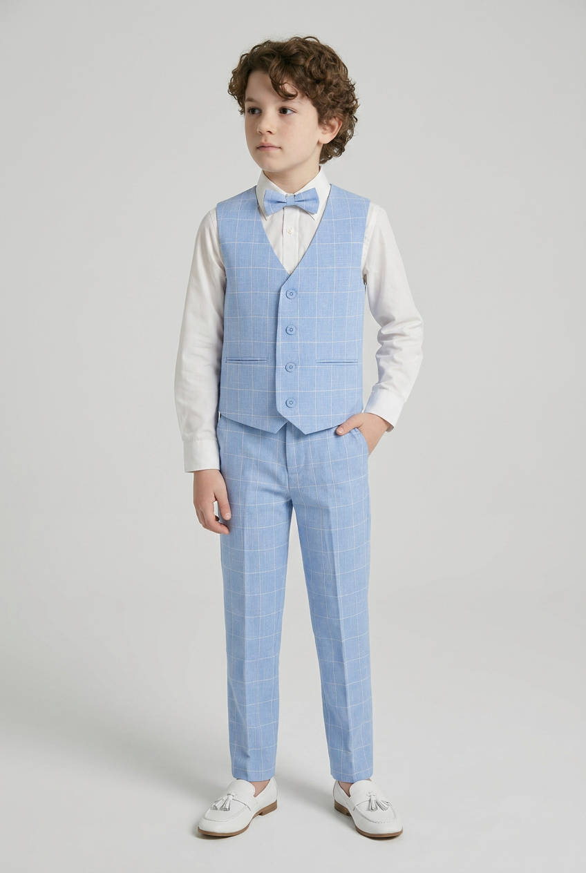Ensemble gilet bleu à carreaux pour garçon - E-SAM - Bleu