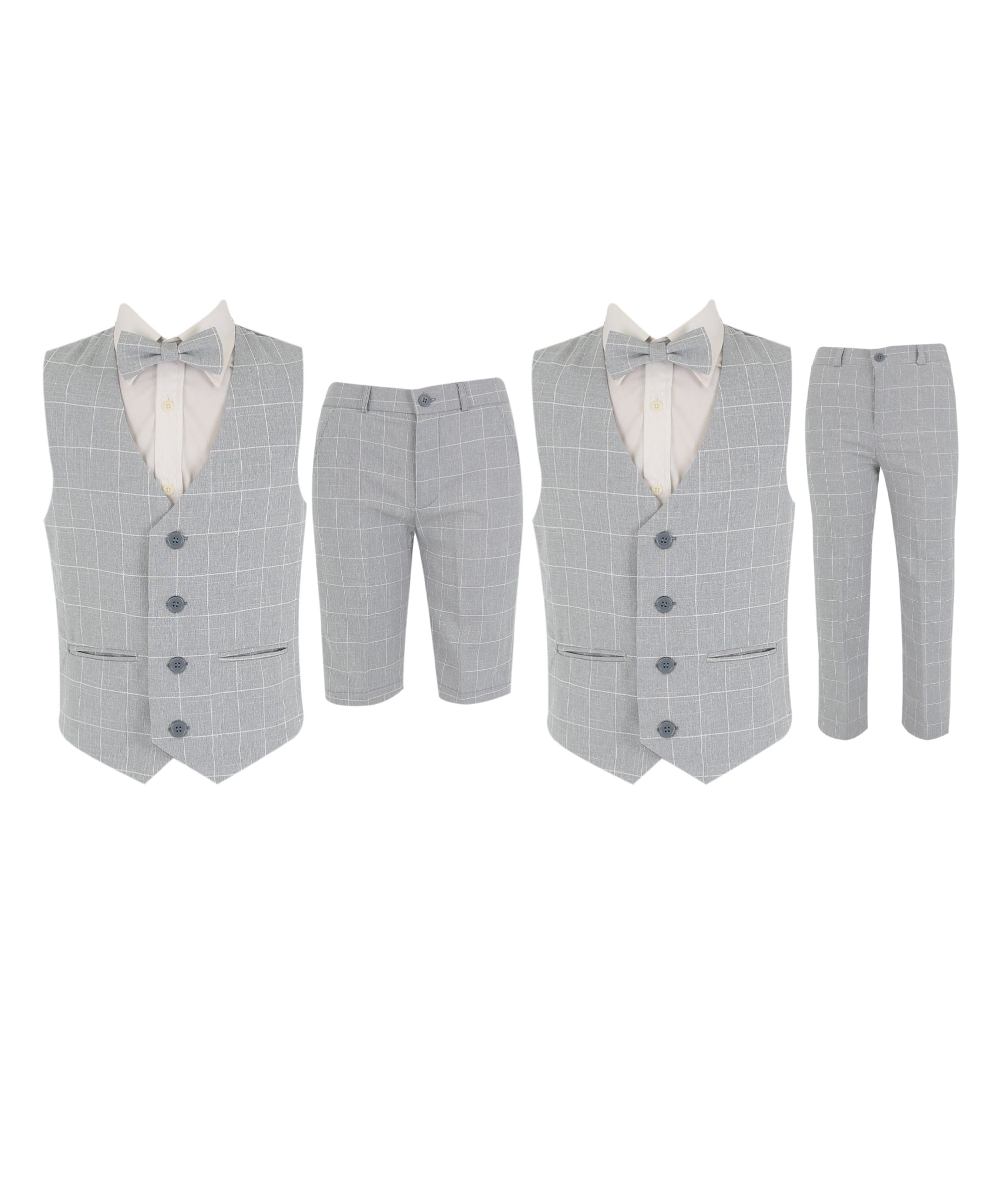 Boys Windowpane Check Grey Waistcoat Set - E-SAM - Light Grey