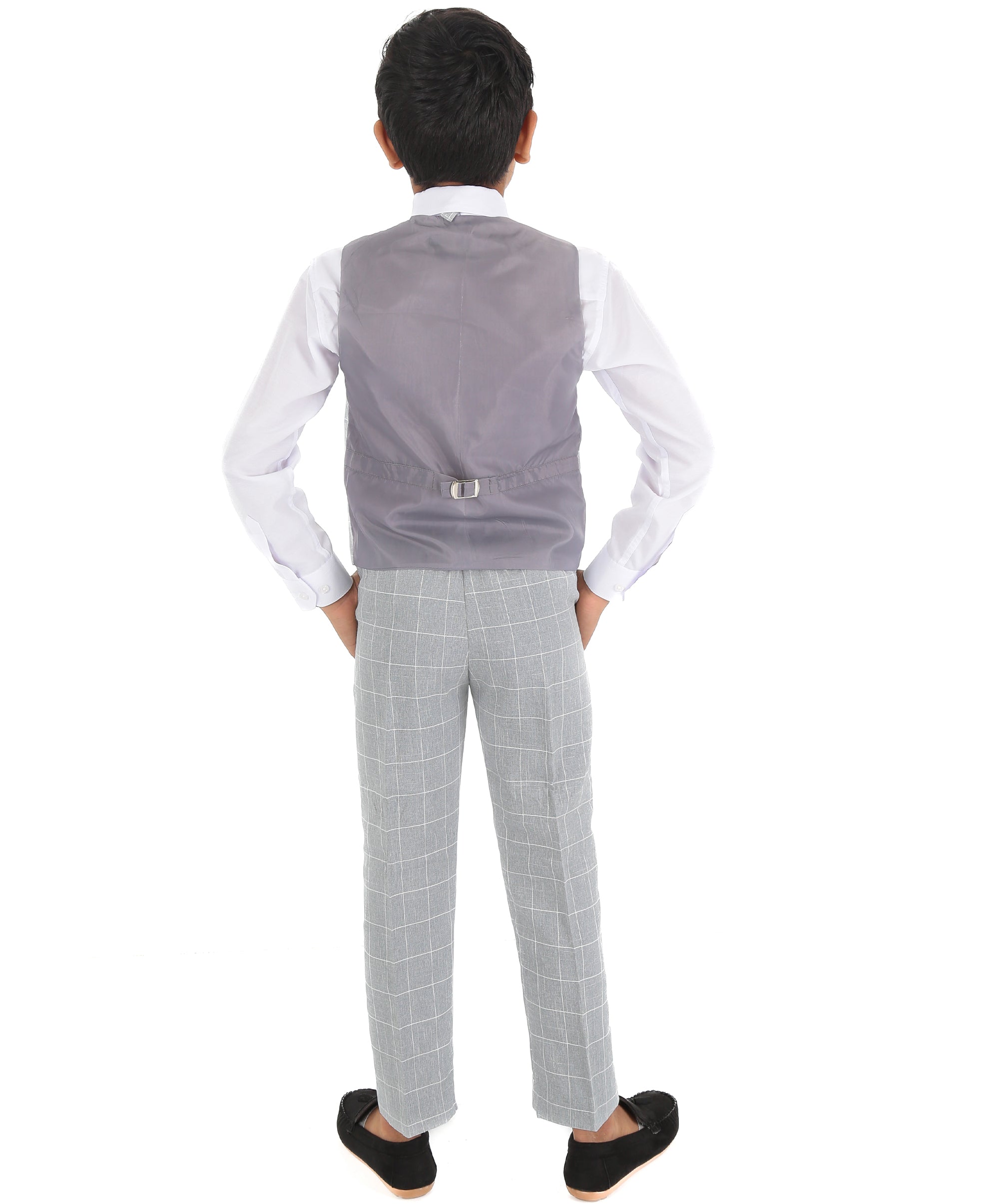 Boys Windowpane Check Grey Waistcoat Set - E-SAM - Light Grey