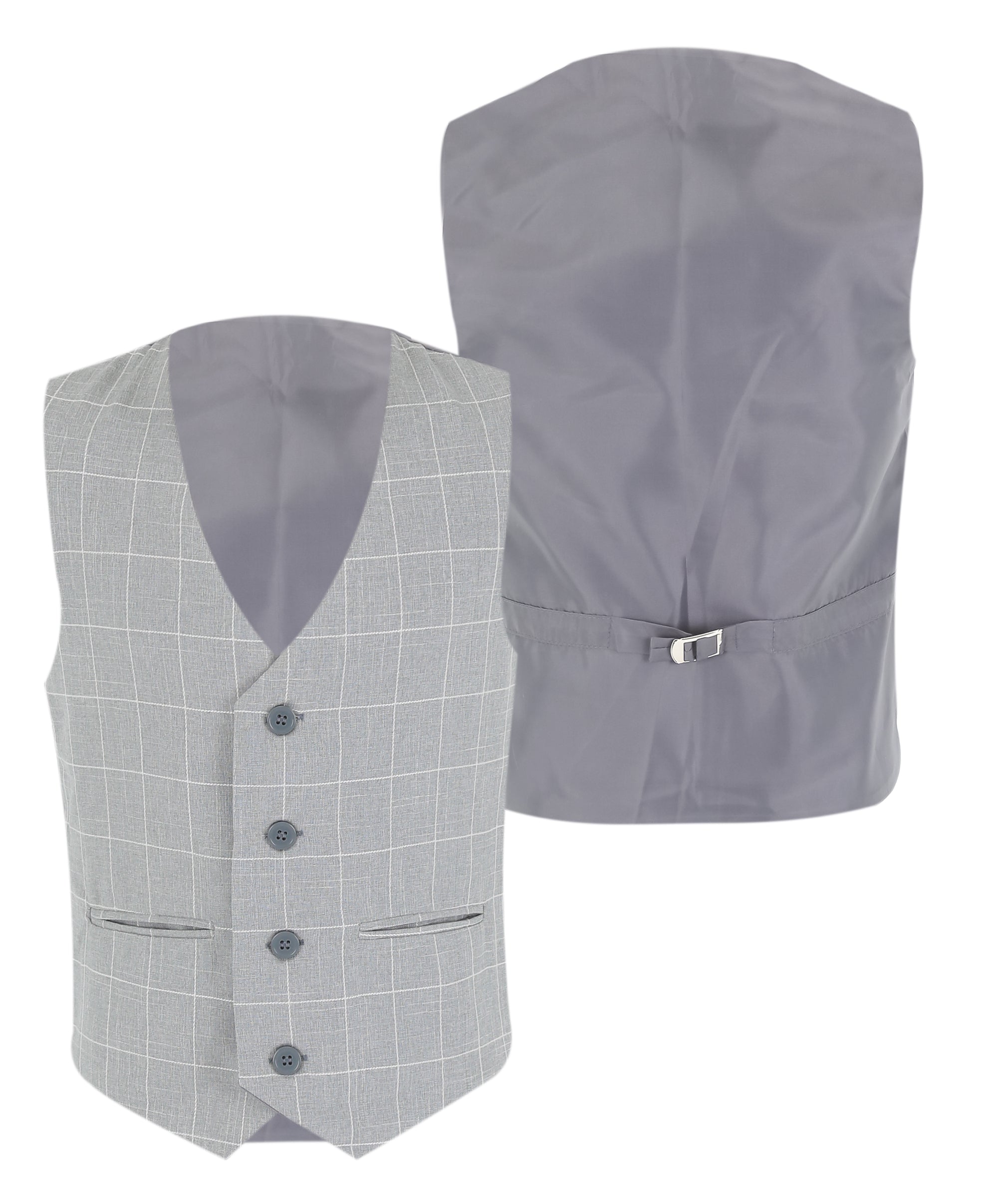 Boys Windowpane Check Grey Waistcoat Set - E-SAM - Light Grey