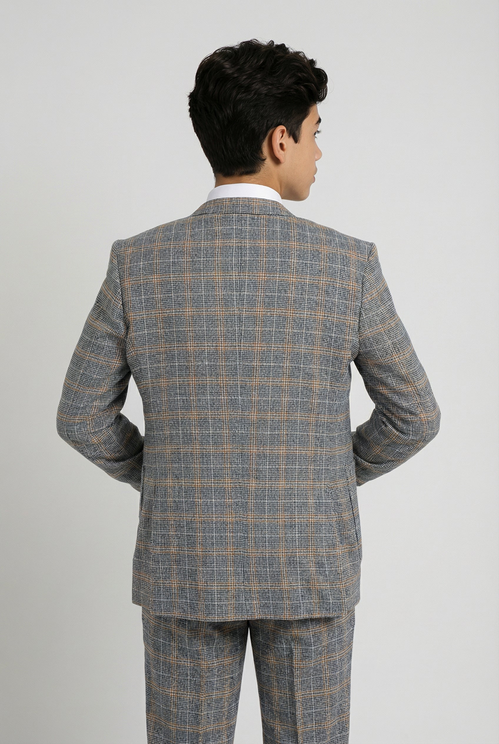 Jungen Windowpane Karo Slim Fit Anzug - Blau