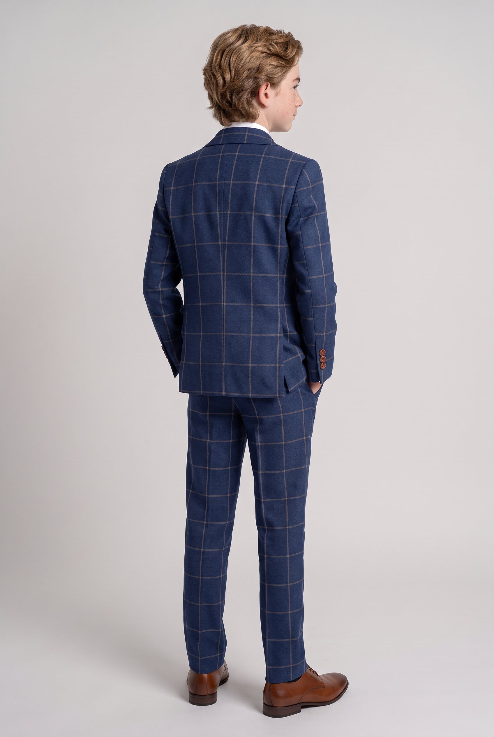Completo da ragazzo a quadri effetto tessuto navy - Blu navy - Marrone