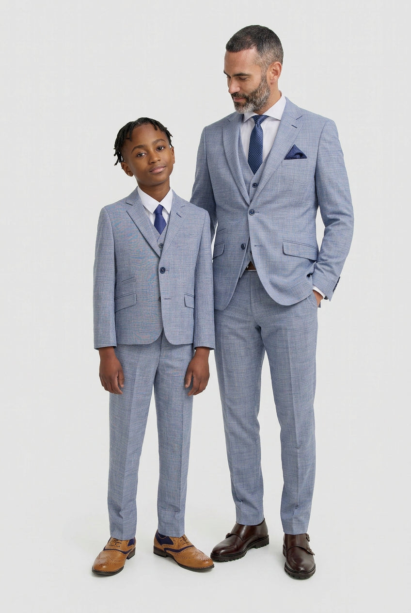 Father & Son Matching Textured 3-Piece Suit Set - Camden Blue