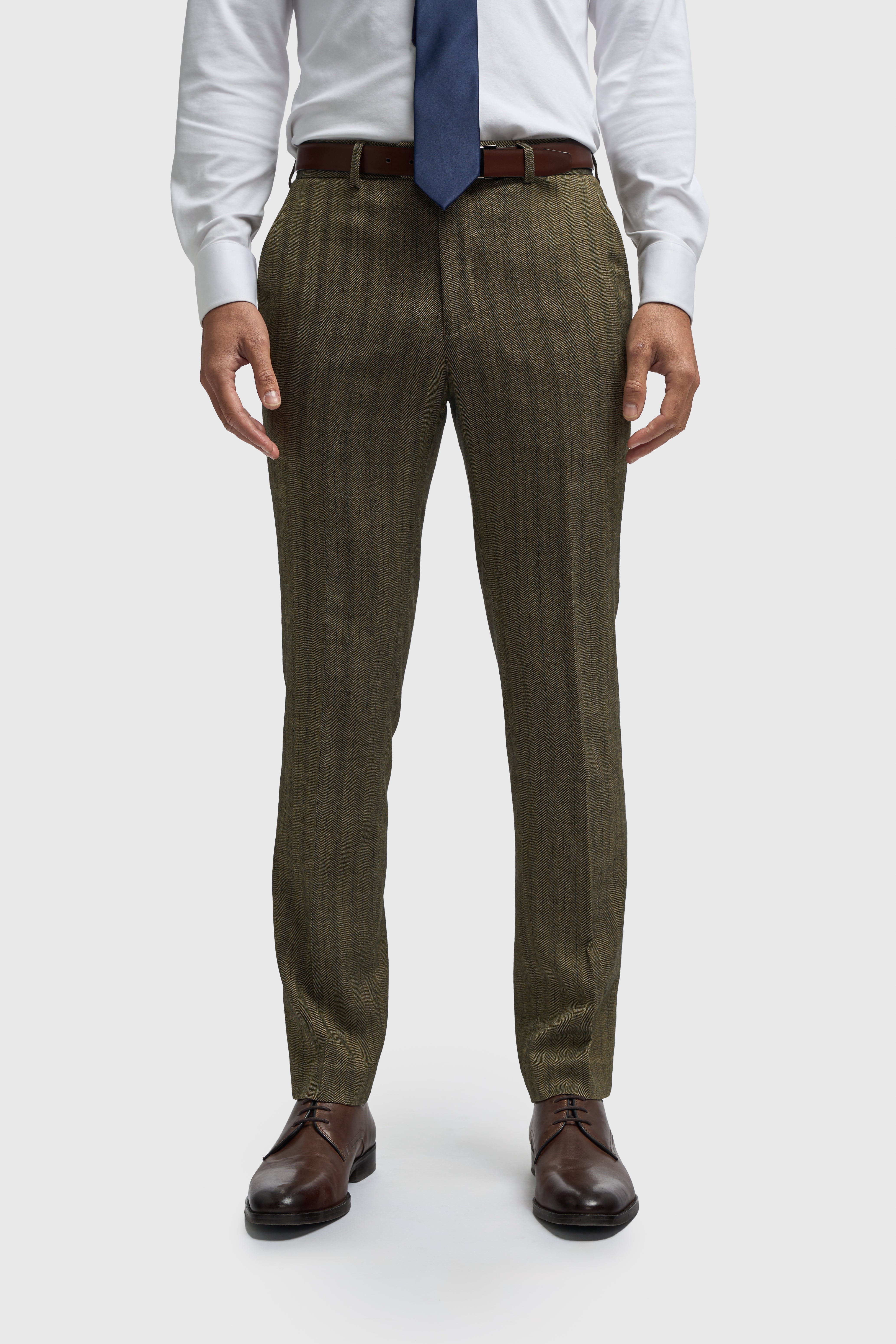 Men’s 3-Piece Herringbone Suit with Double Breasted Waistcoat - Damon - Sage Green