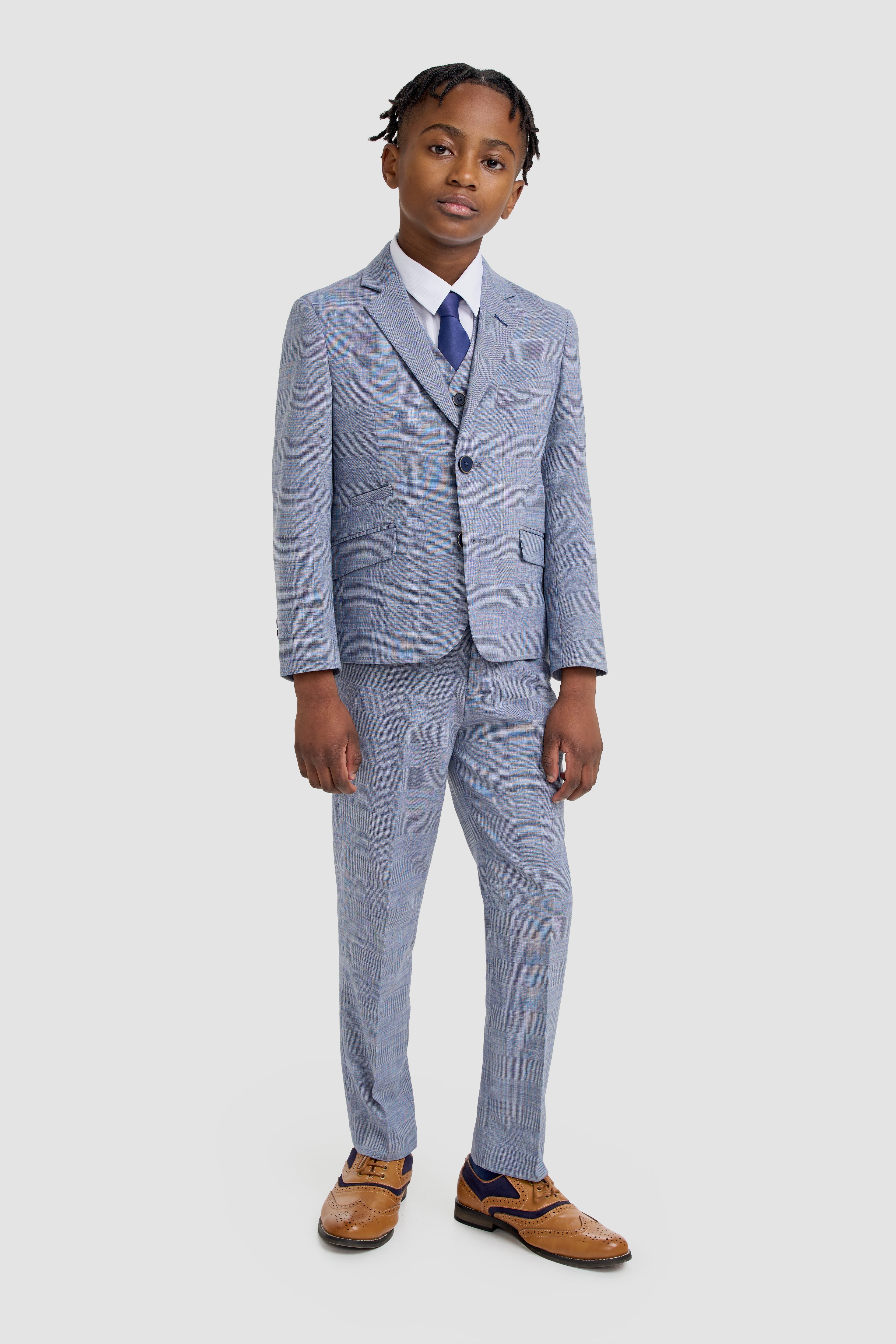 Conjunto de Traje Texturizado de 3 Piezas a Juego para Padre e Hijo - Camden Azul