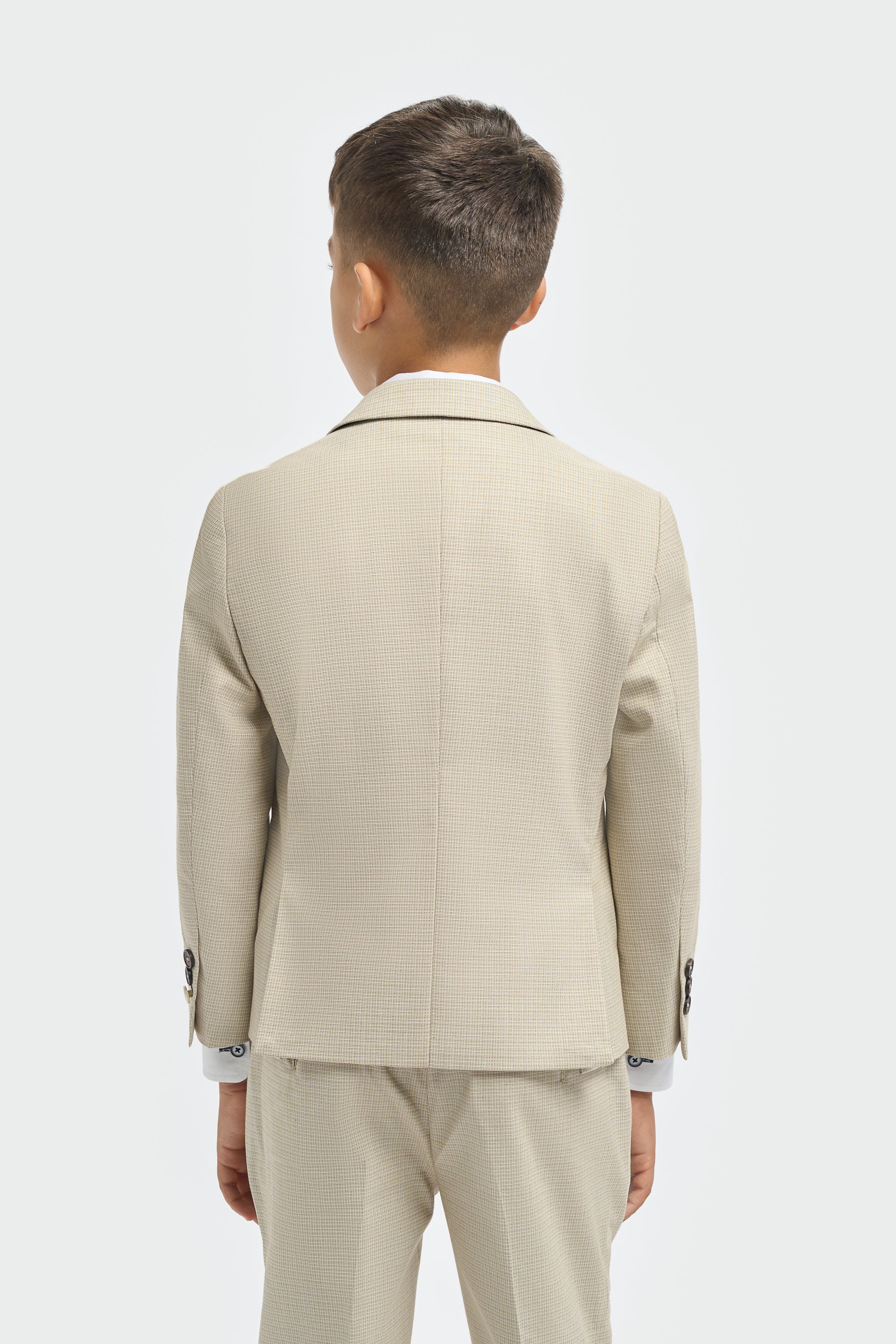 Boys’ 3-Piece Beige Cotton Microcheck Suit - Hampton Jacket Back Picture