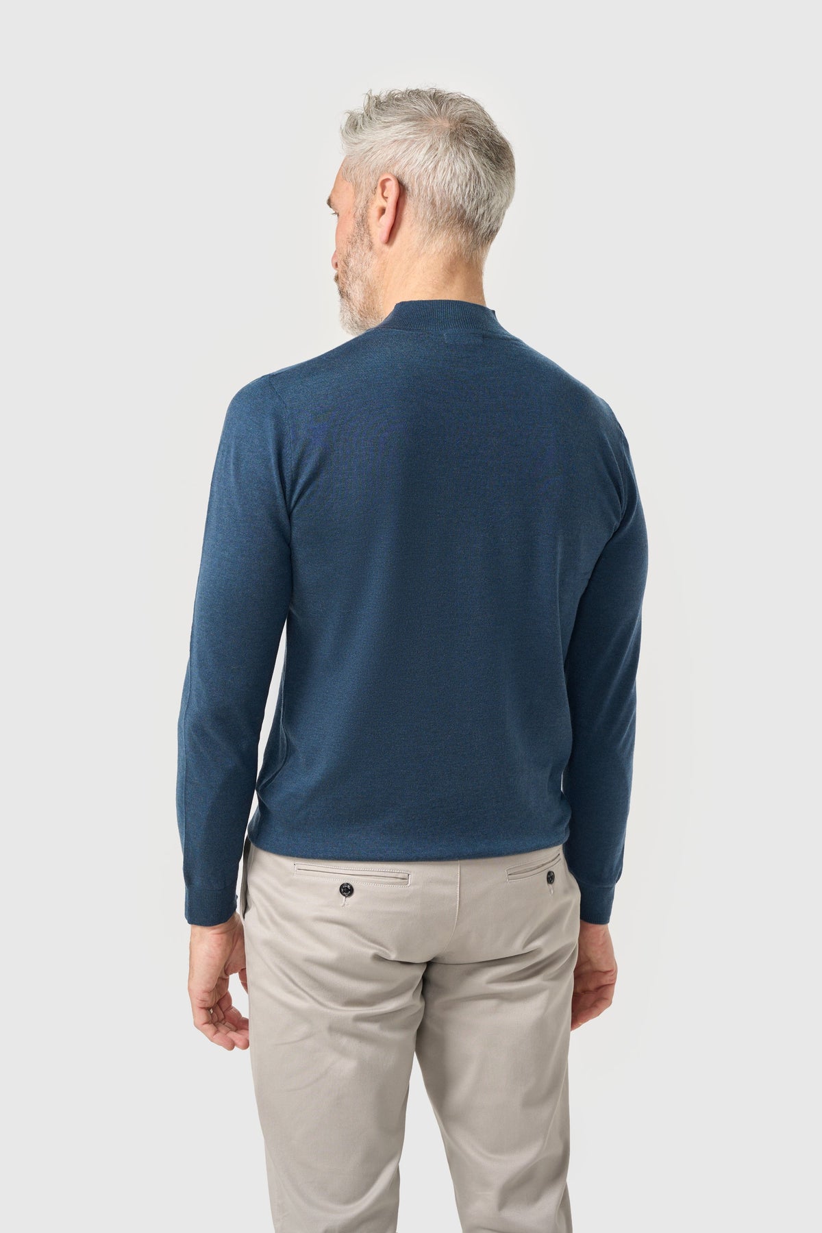 Men's Merino Wool High Neck Knitted Jumper – Cavani Colt Marlyn Blue model back picture