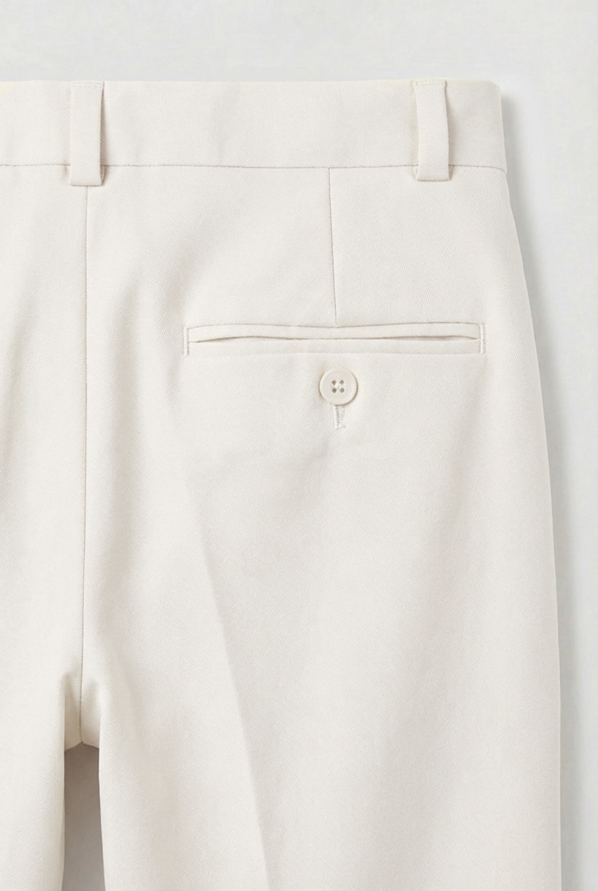 Erkek Çocuk İnce Kesim Ayarlanabilir Bel Kemerli Resmi Pantolon - Fildişi