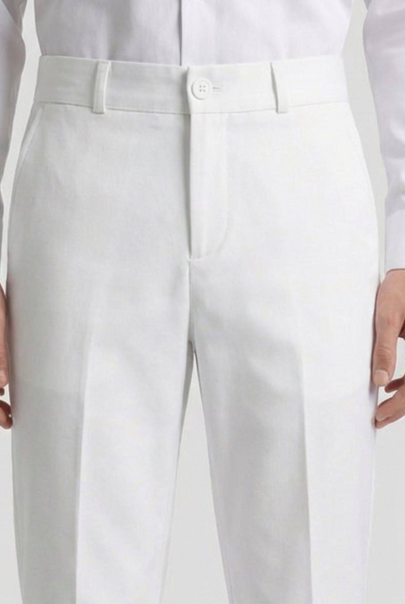 Erkek Çocuk İnce Kesim Ayarlanabilir Bel Resmi Pantolon - Beyaz