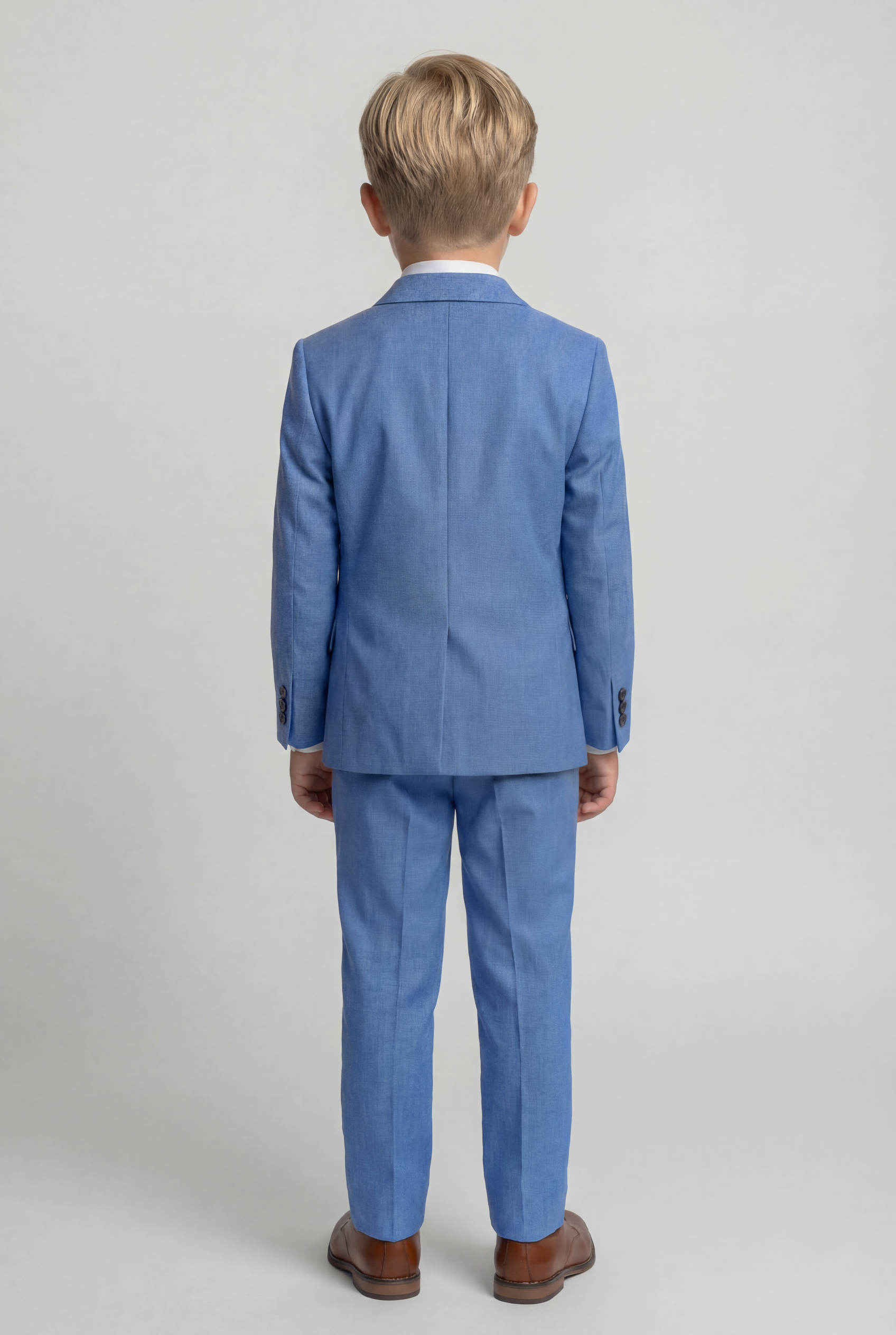 طقم بدلة للأولاد مكون من 4 قطع بقصة ضيقة مزدوجة الصدر - أزرق