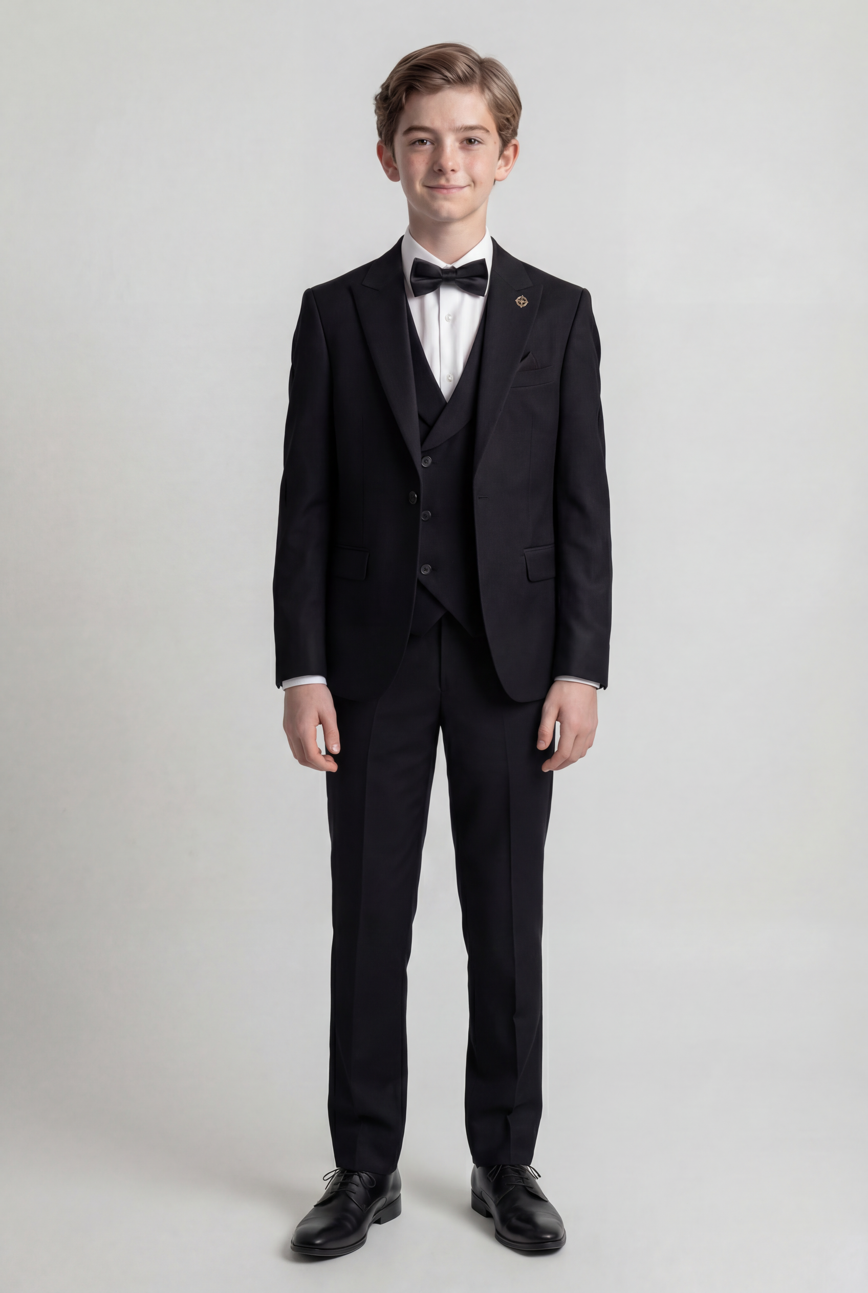 Costume de bal de promo 5 pièces pour garçon avec gilet croisé - Noir