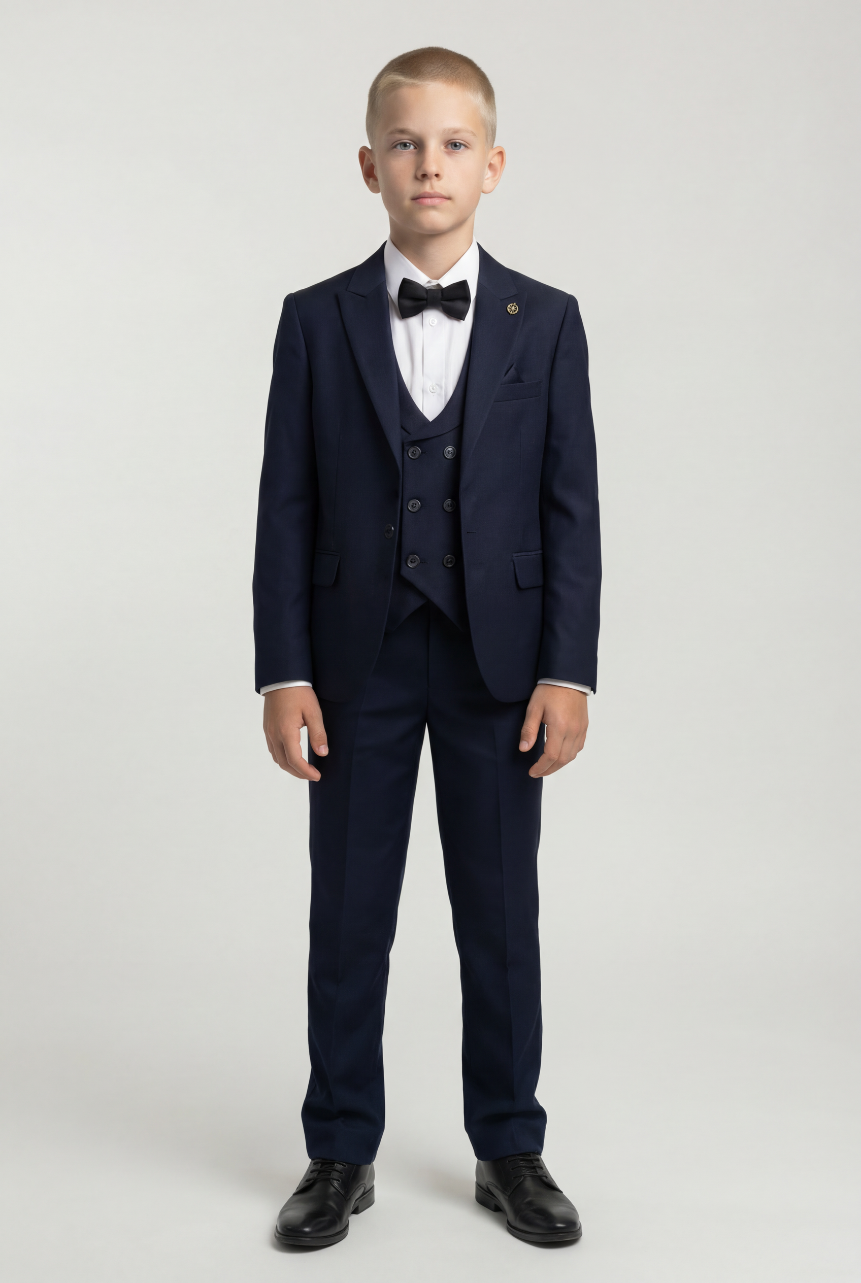 Costume de bal de promo 5 pièces pour garçon avec gilet croisé - Bleu marine