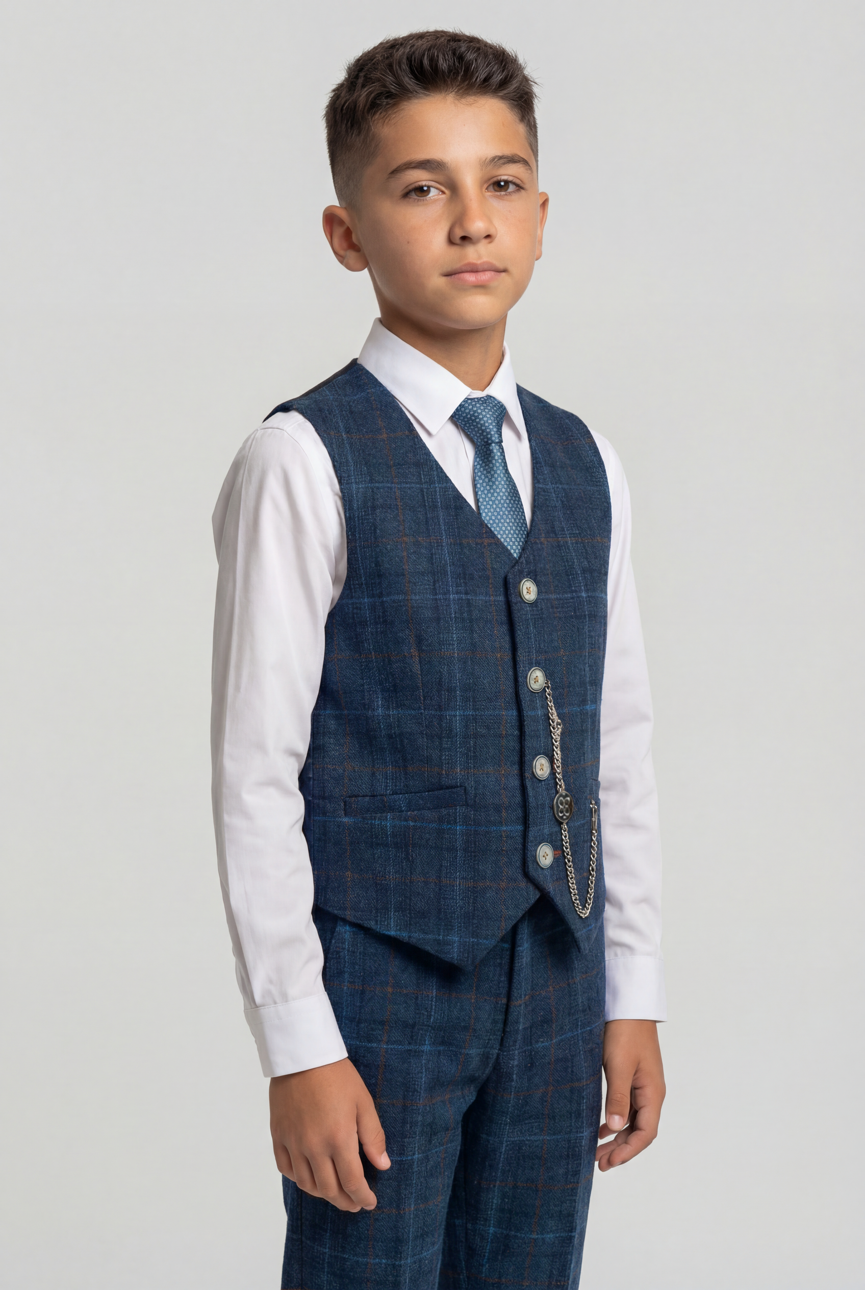 Boys Tweed Windowpane Check Suit - CODY Blue - Navy Blue