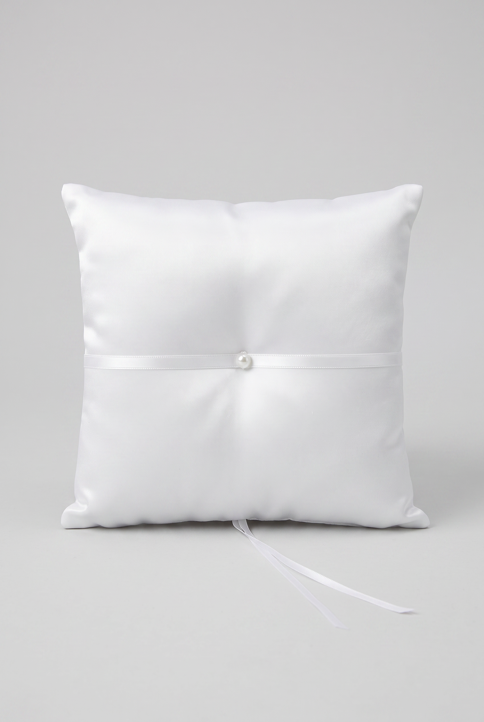 Elegant Wedding Ring Bearer Pillow with Lace, Bow & Pearl Detail - White Back Picture