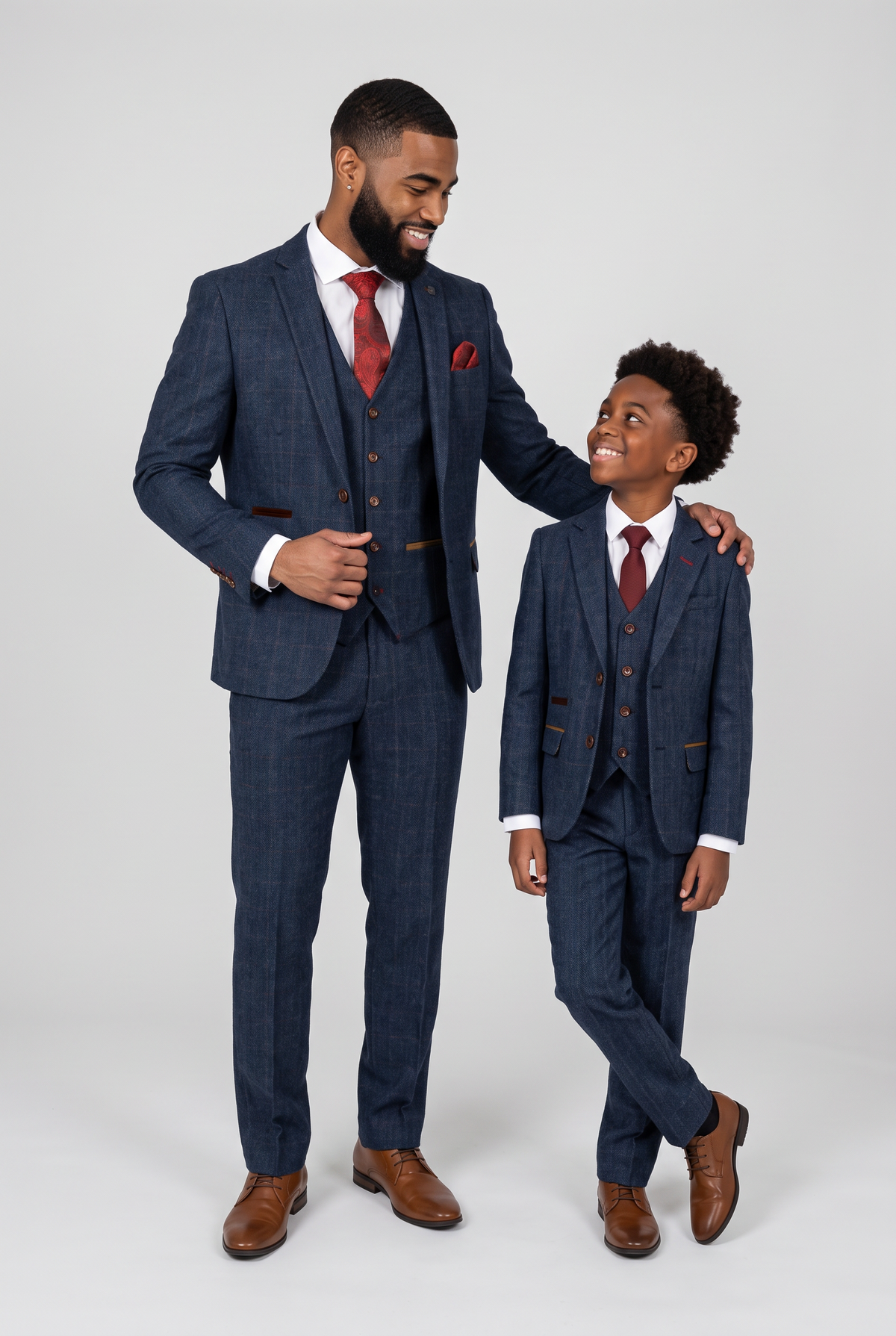 Passender 3-teiliger Tweed-Fischgrätanzug für Vater und Sohn - Paul Andrew Scott Navy