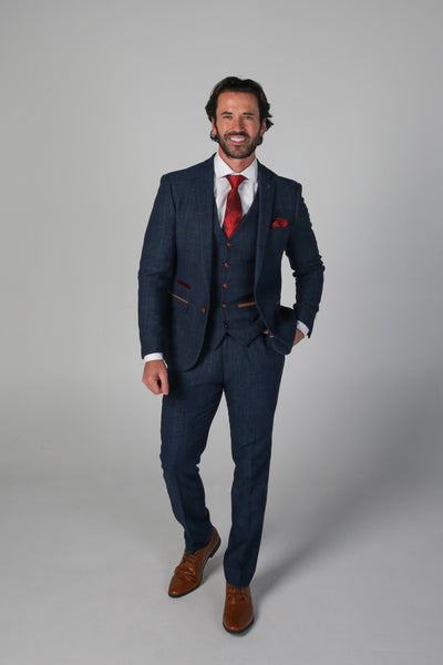Passender 3-teiliger Tweed-Fischgrätanzug für Vater und Sohn - Paul Andrew Scott Navy